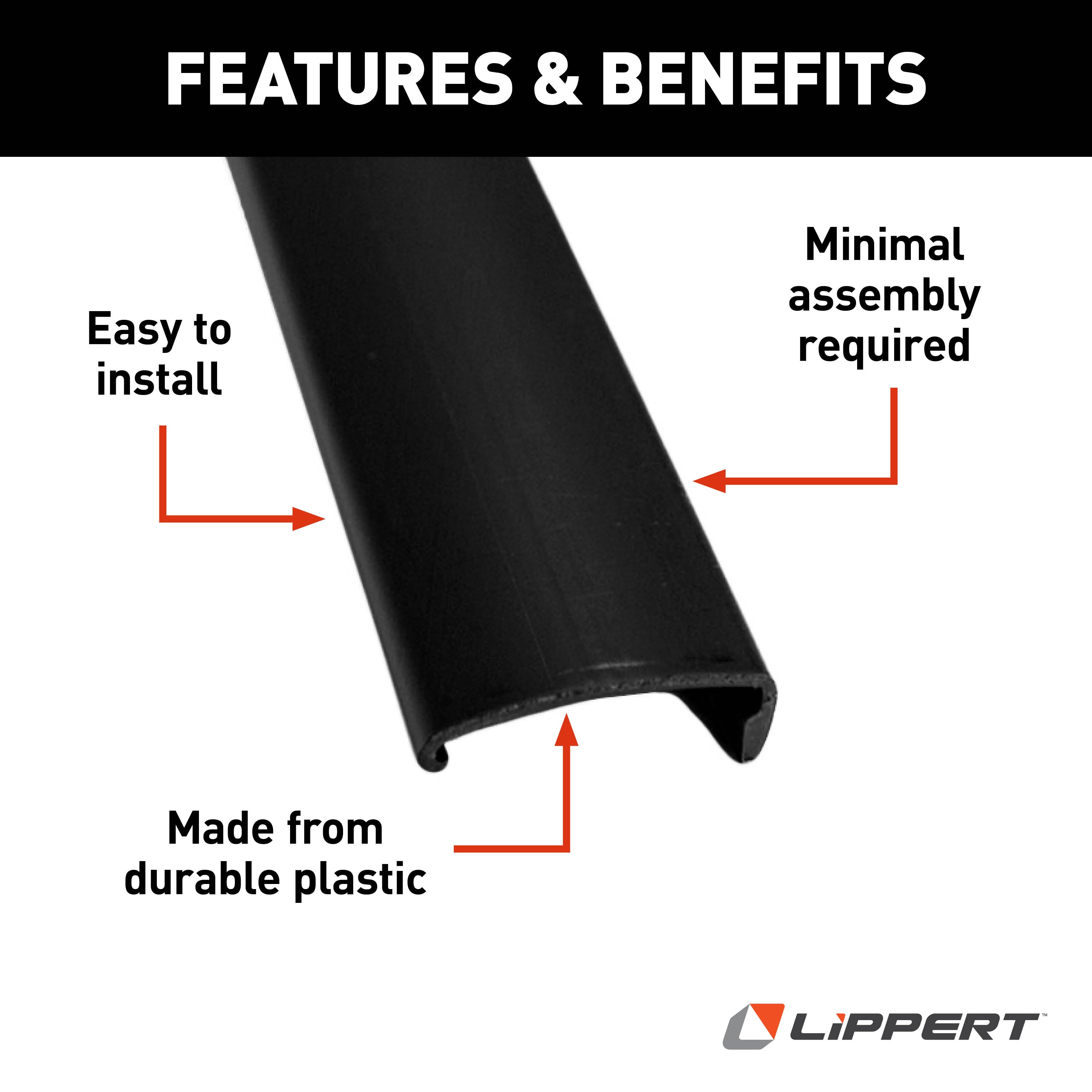 Lippert 76" Snap Trim Screw Cover - Black #326192 - Image 3