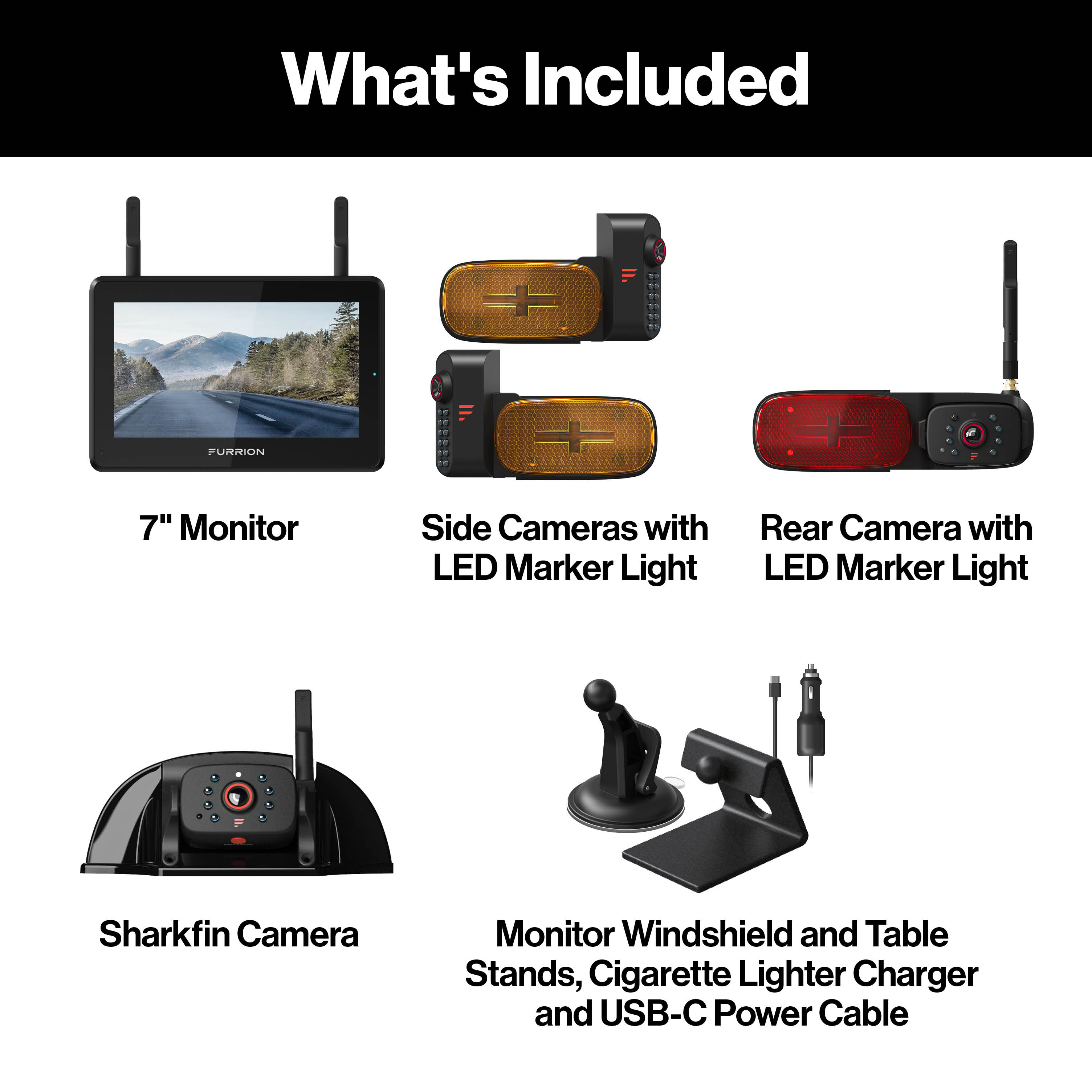 Furrion Vision S+ Rv Observation System - 7" Monitor, Side Cameras With Led Marker Lights, Sharkfin Camera, Rear Camera With Led Marker Light #Fos7Htapm - Image 11