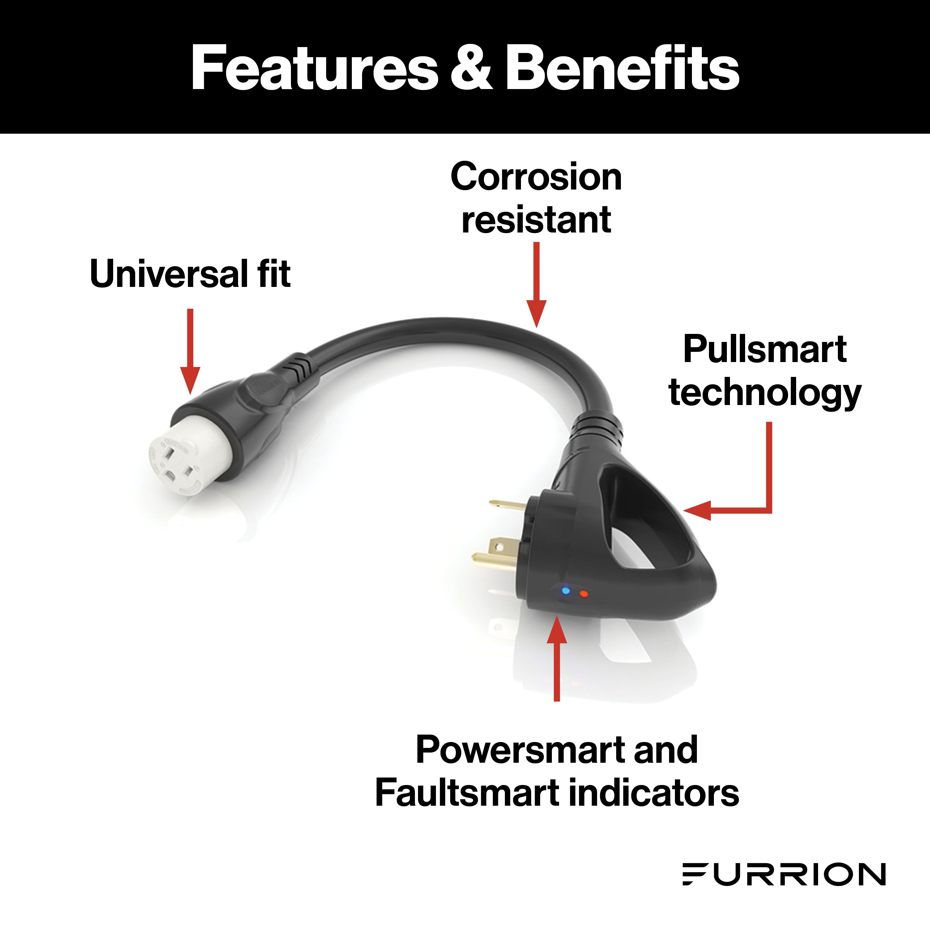 Furrion Pigtail Adapter - 15A Connector To 30A Plug, Black #Fp1530R-Sb - Image 2