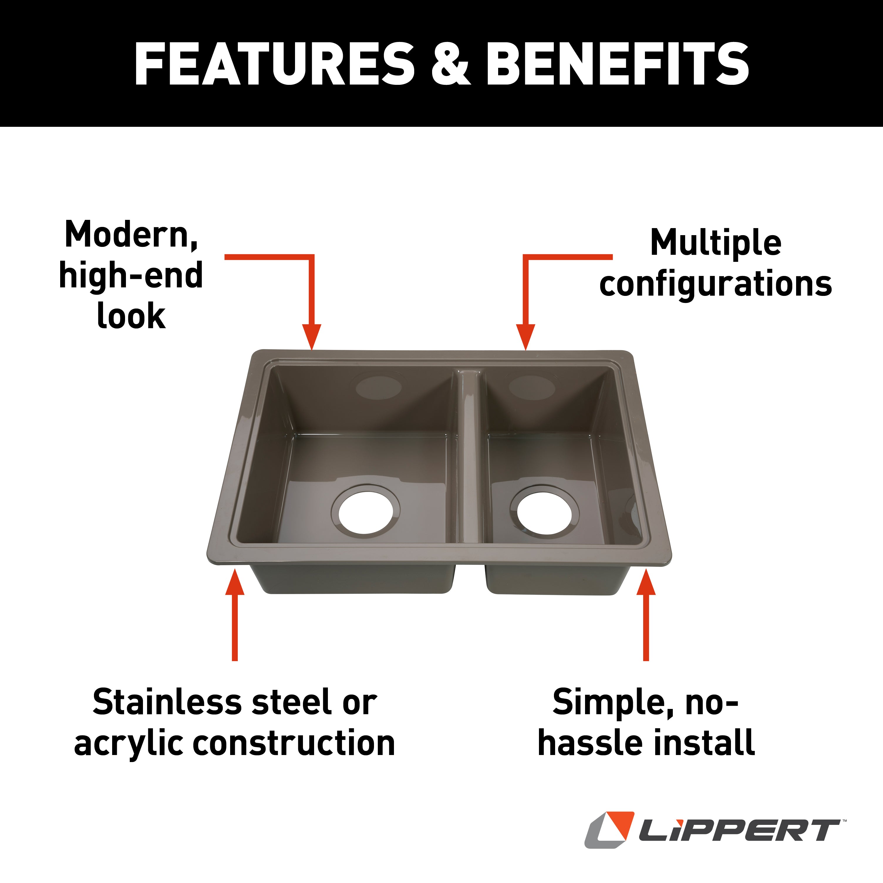 Lippert Rv Double Kitchen Galley Sink - 25" X 17" X 6.6" Stainless Steel Color Abs Plastic - Image 7