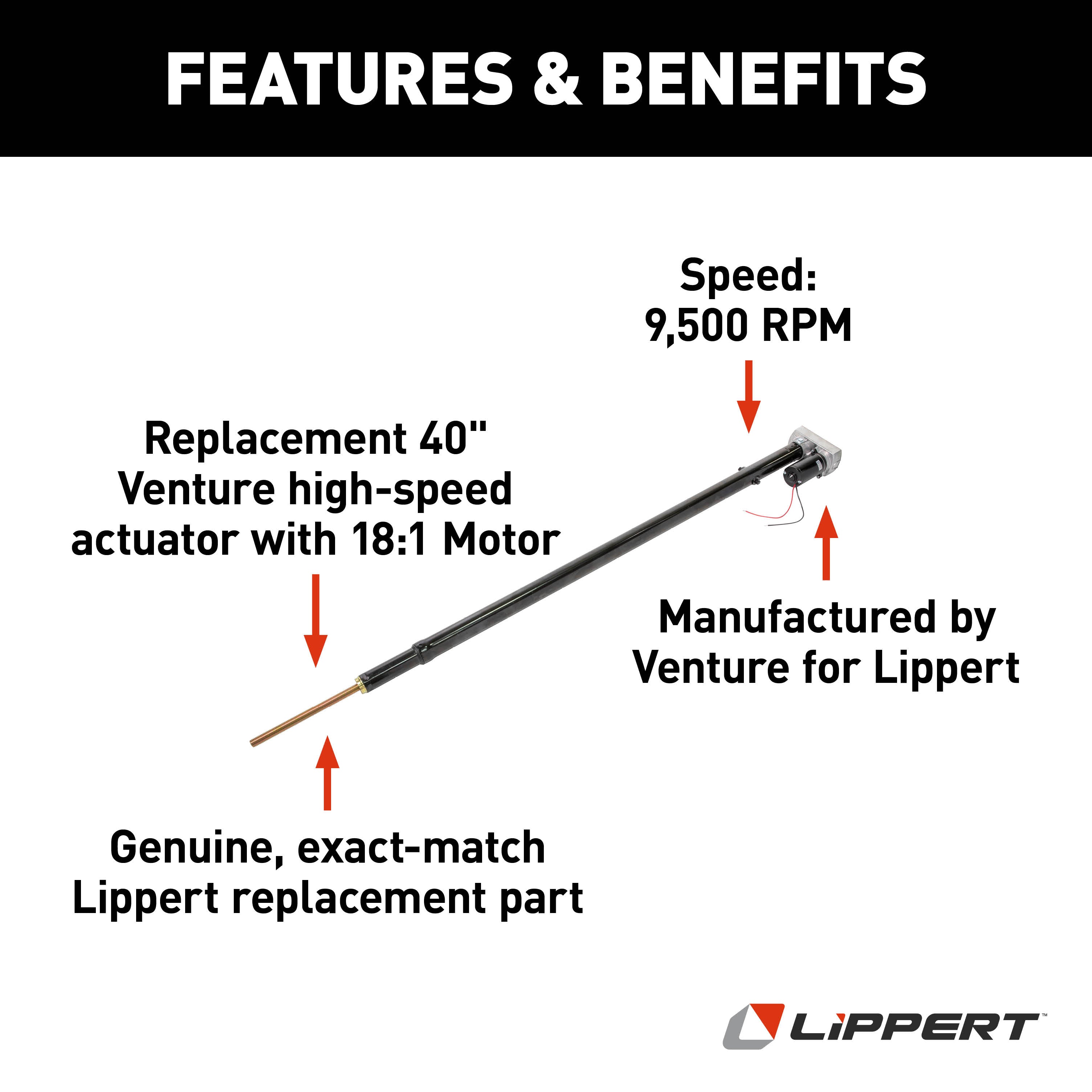 Lippert Replacement Venture 40" High-Speed Actuator With 18:1 Motor #8532-18Ht - Image 5
