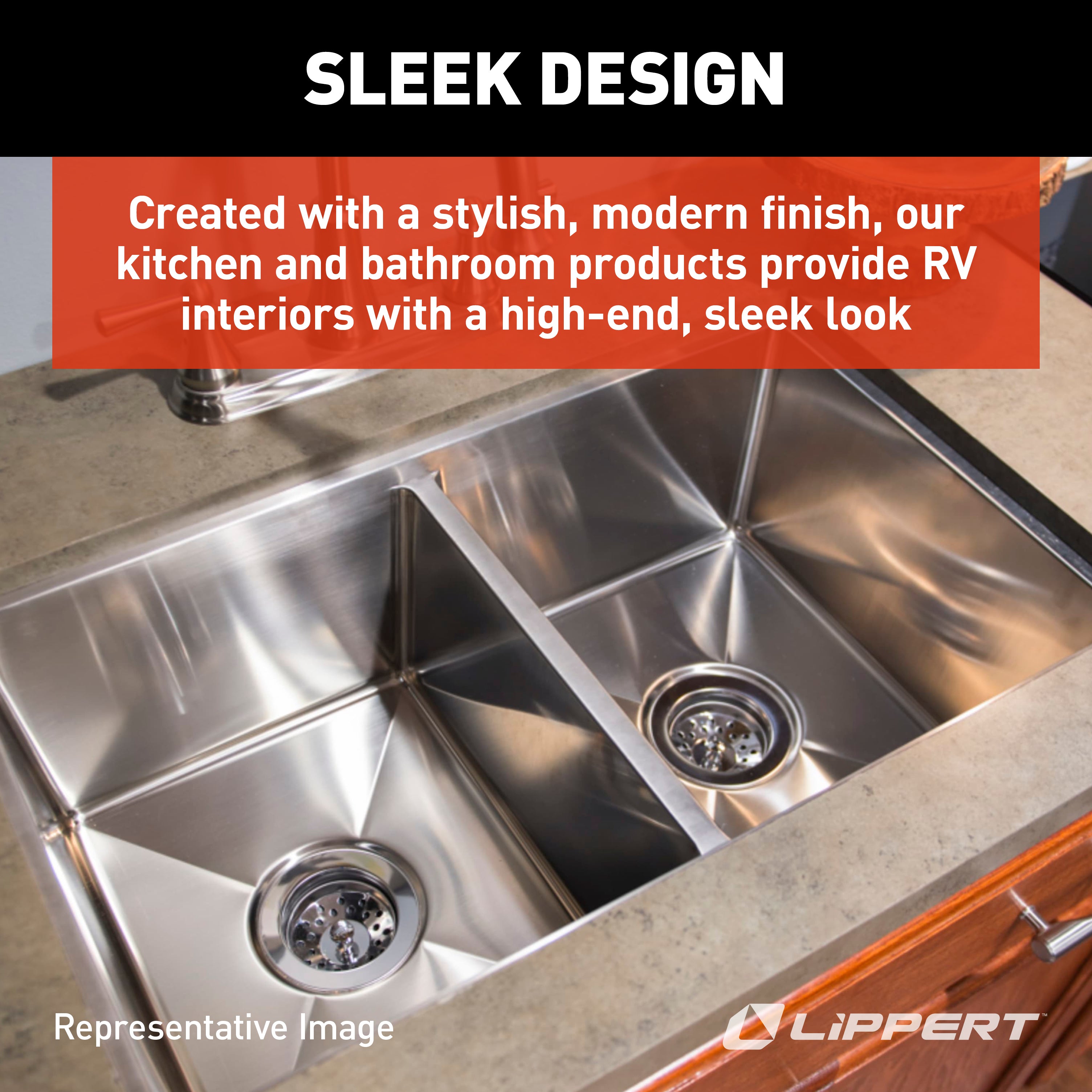 Lippert Rv Double Kitchen Galley Sink - 25" X 17" X 6.6" Stainless Steel Color Abs Plastic - Image 8