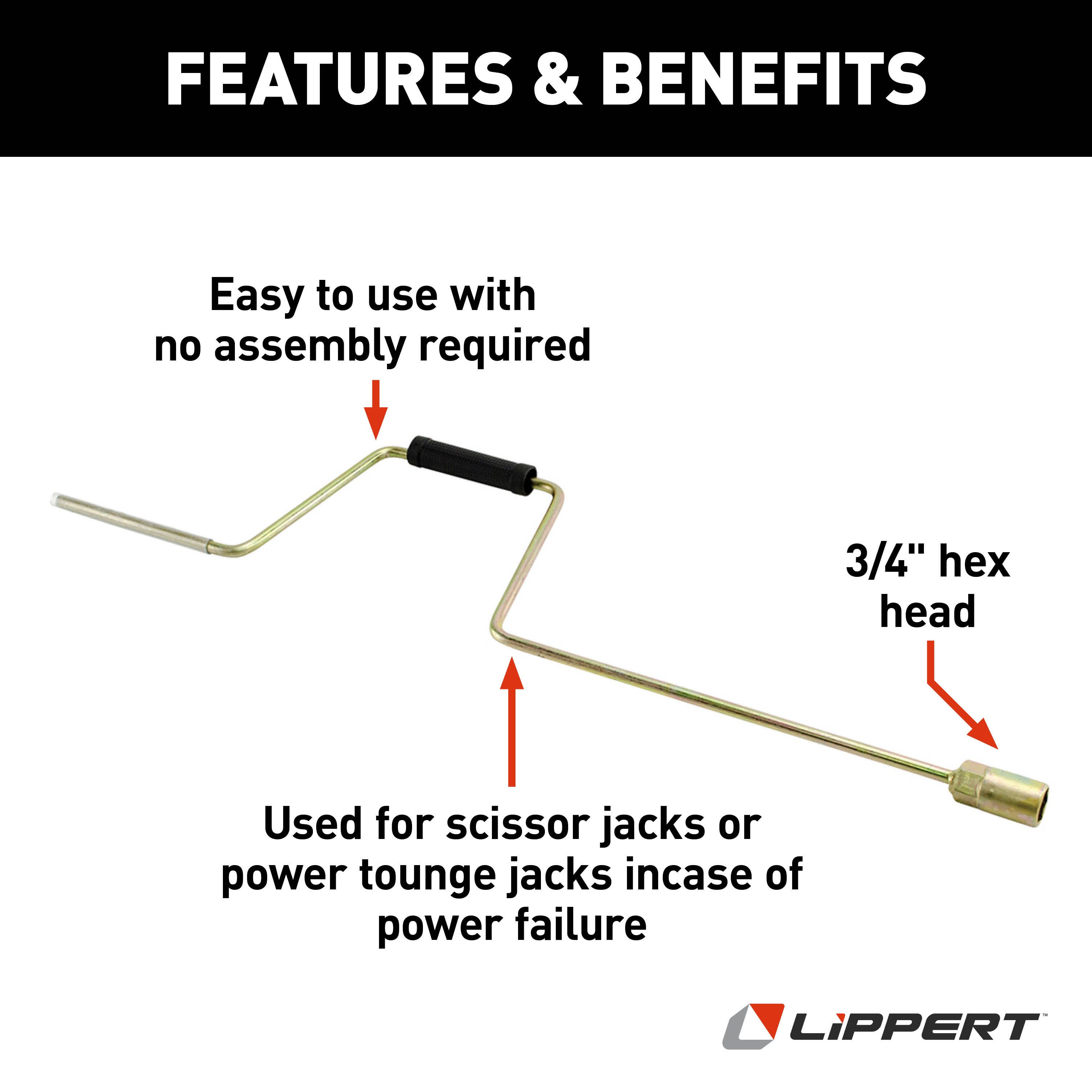 Lippert Manual Crank Handle For Rv Jacks & Slide-Outs - 3/4" Hex - Image 3