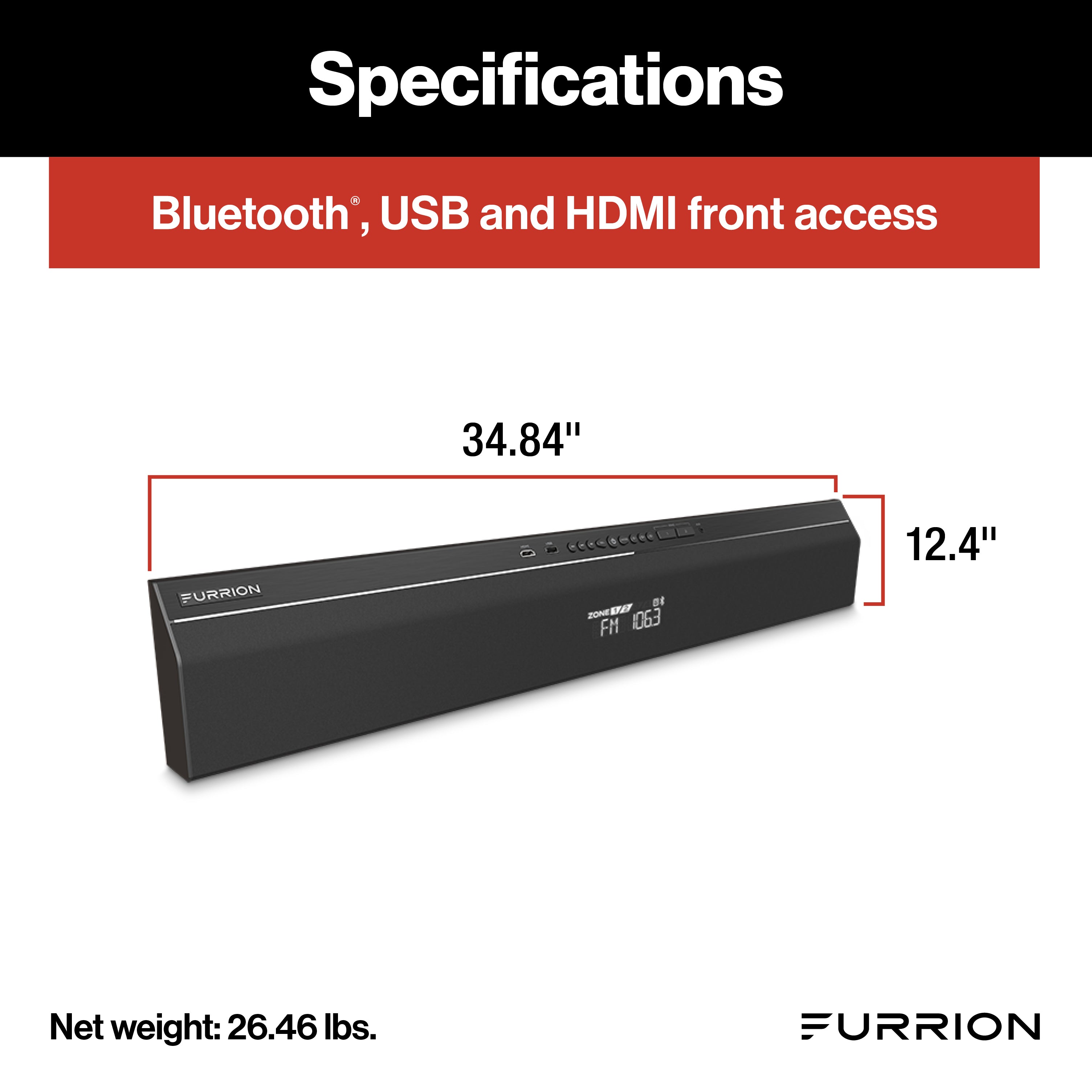 Furrion 2-Zone Soundbar Speaker With Fm, Bluetooth, Hdmi, And Usb #Fsb2N25Mc-Bl - Image 2