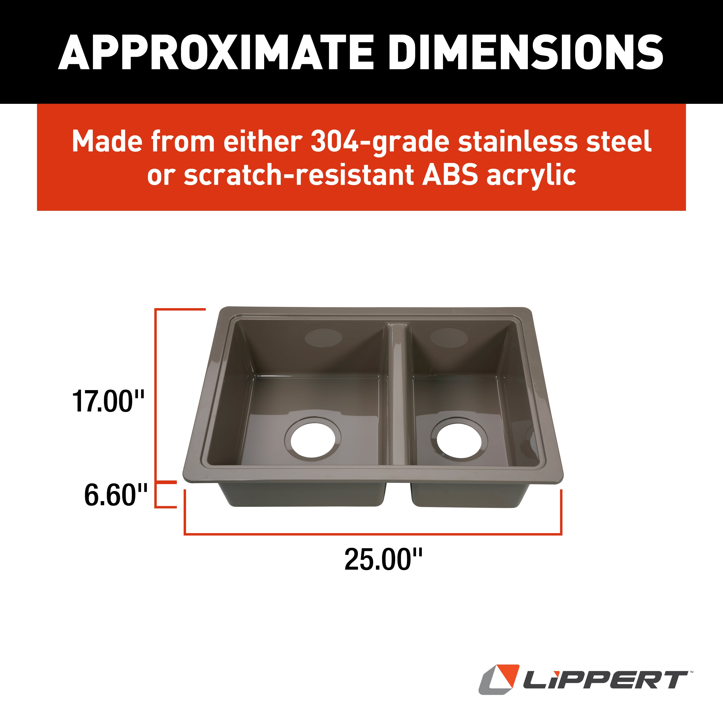 Lippert Rv Double Kitchen Galley Sink - 25" X 17" X 6.6" Stainless Steel Color Abs Plastic - Image 6