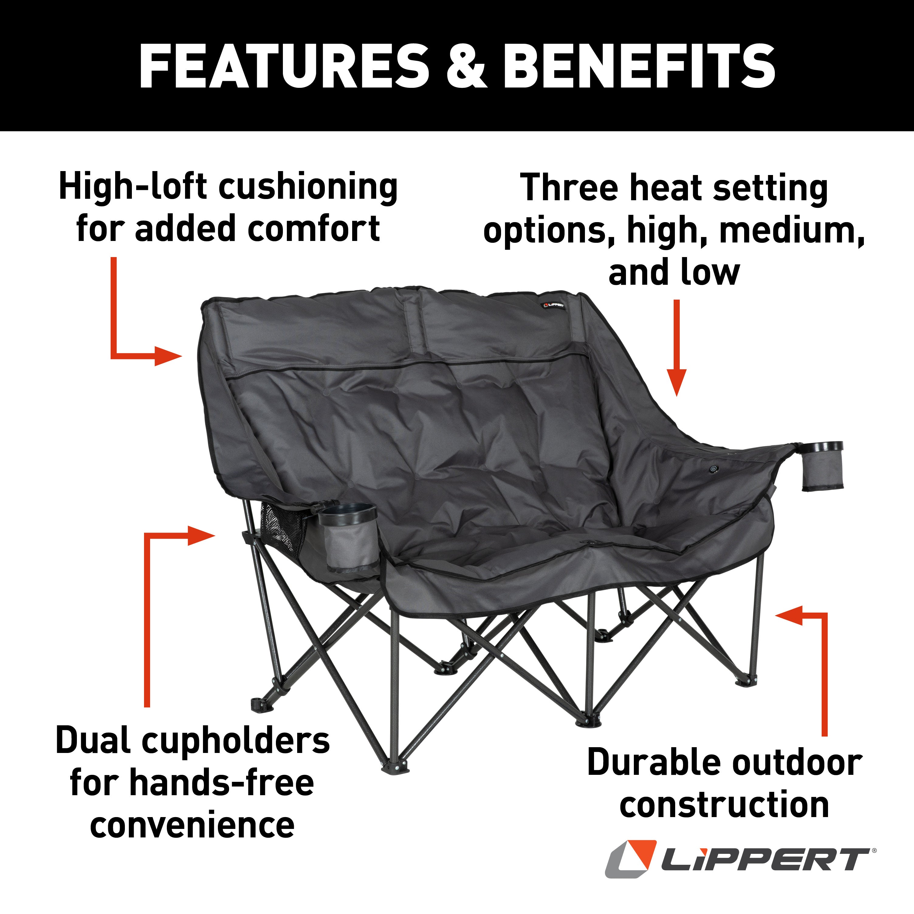 Lippert Big Bear Heated Folding Loveseat - Dark Grey #2024043335 - Image 3
