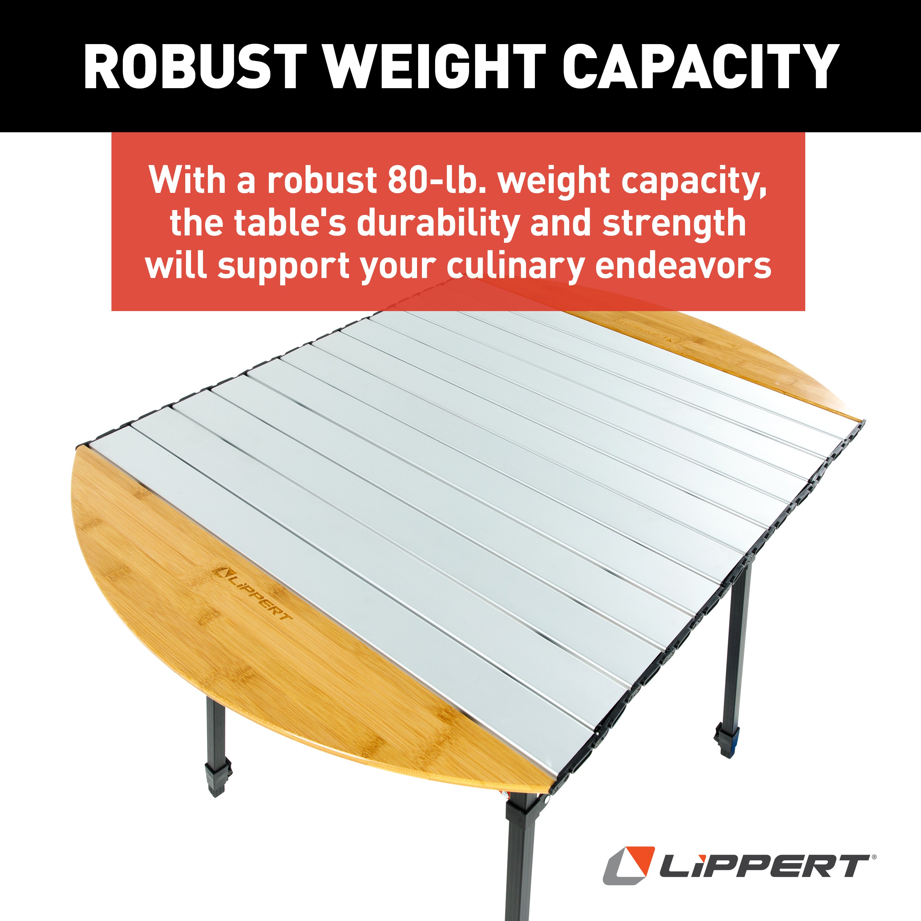 Lippert Roll Top Camping Table - Bamboo & Hammer Grey #2023053727 - Image 3