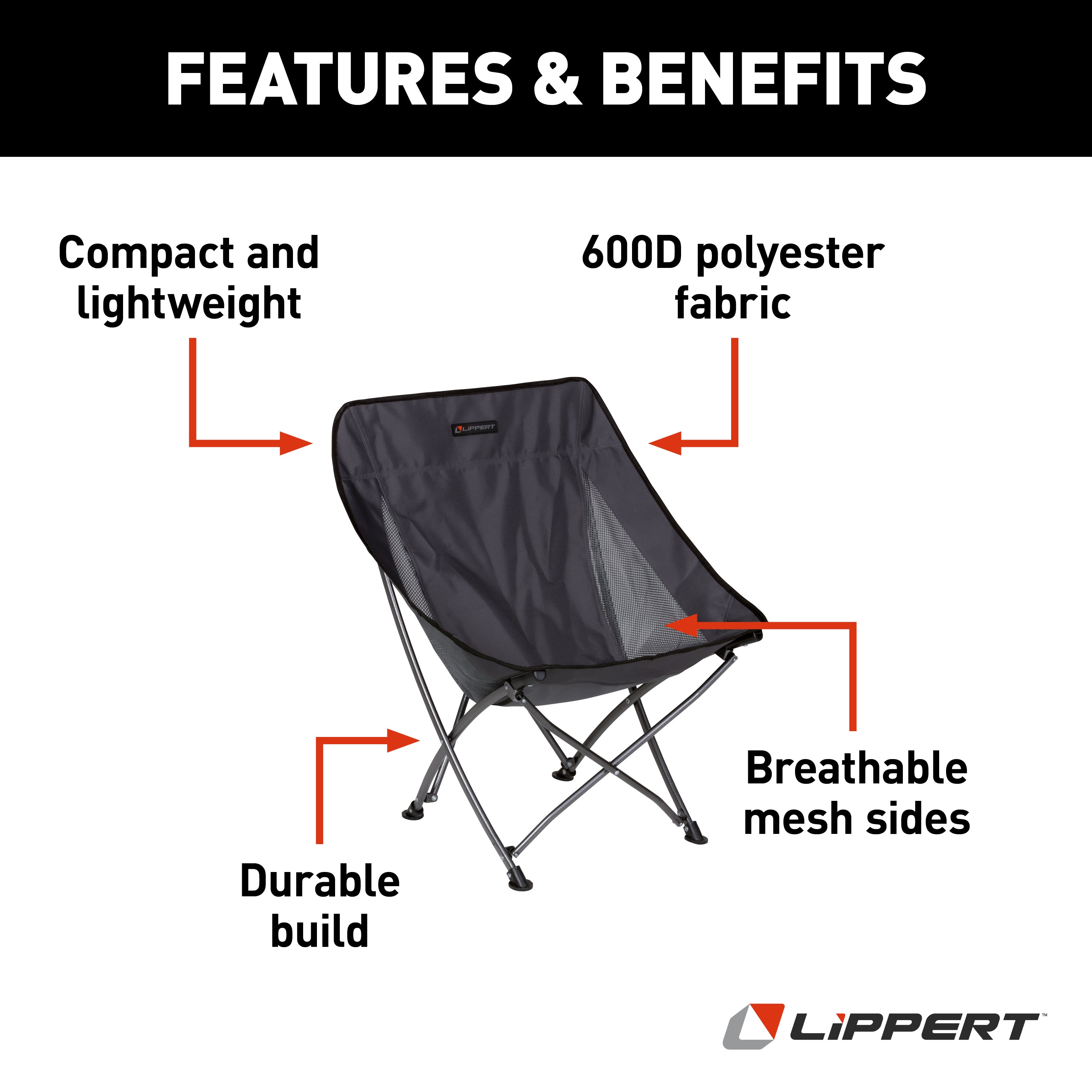 Lippert Baja Compact Camping Chair - Dark Grey - Image 2