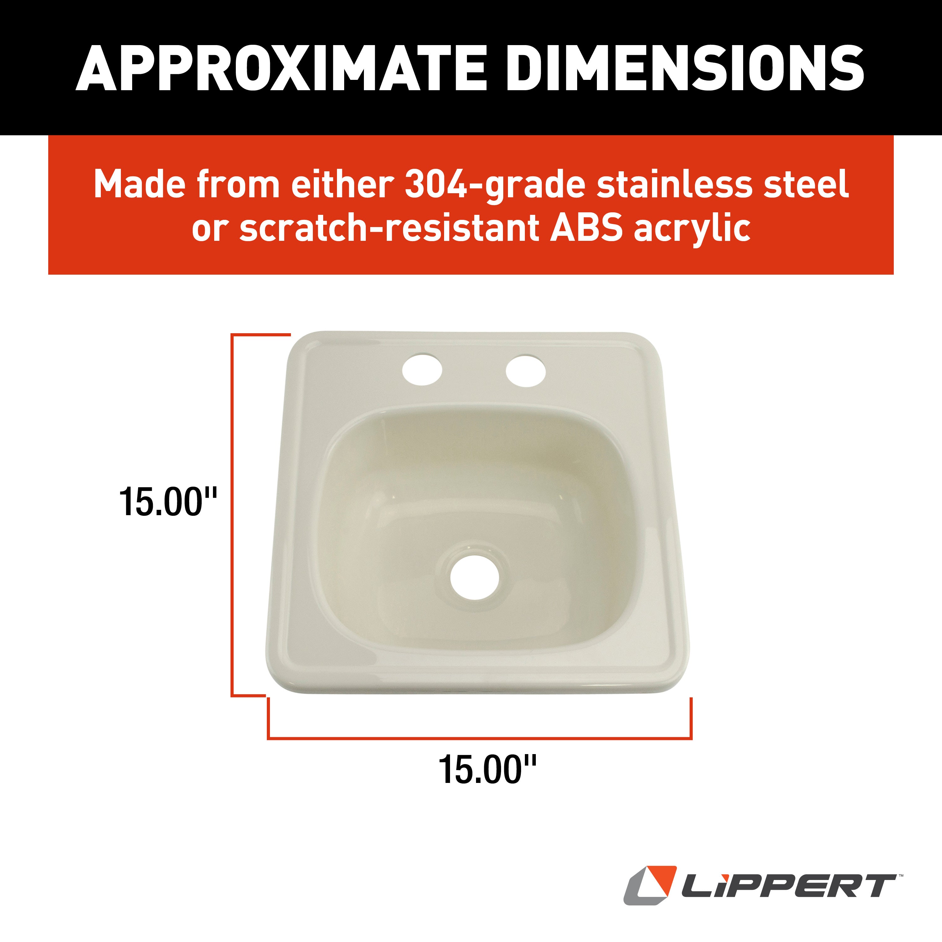 Lippert - Square Galley/Kitchen Sink; 15" X 15" (Parchment) - Image 3