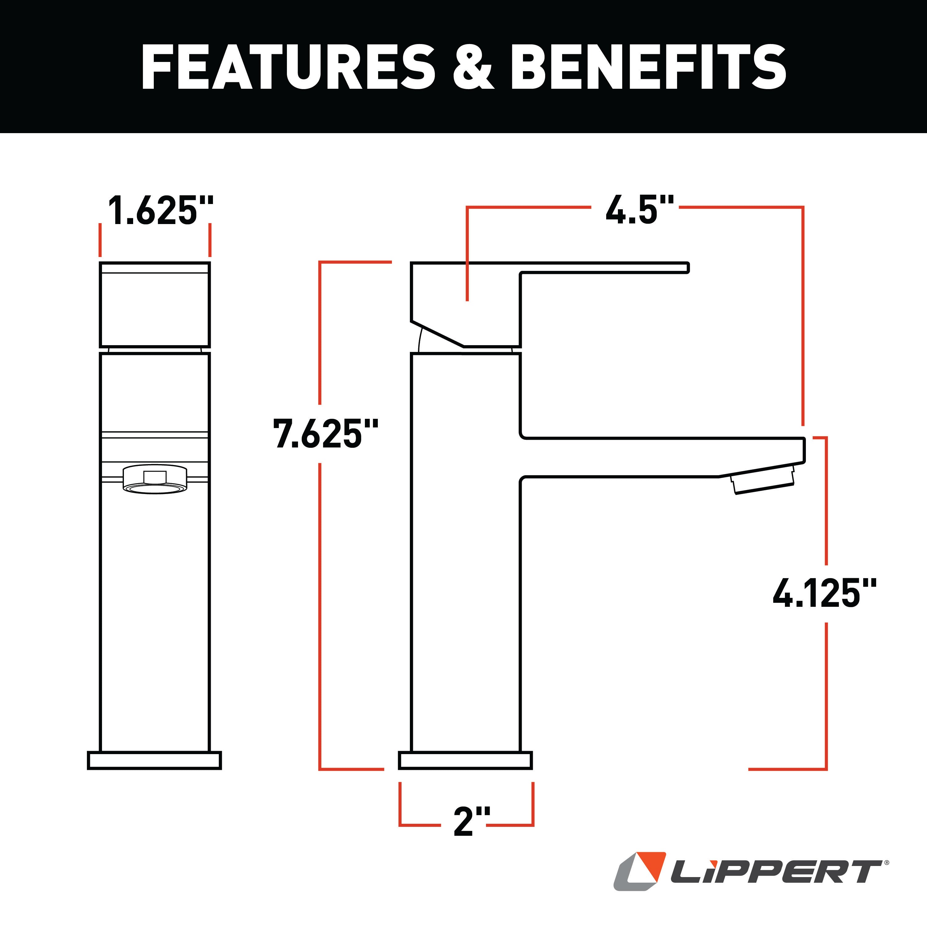 Lippert - Flow Max Square Bathroom Faucet - Stainless Steel #2024025311 - Image 3