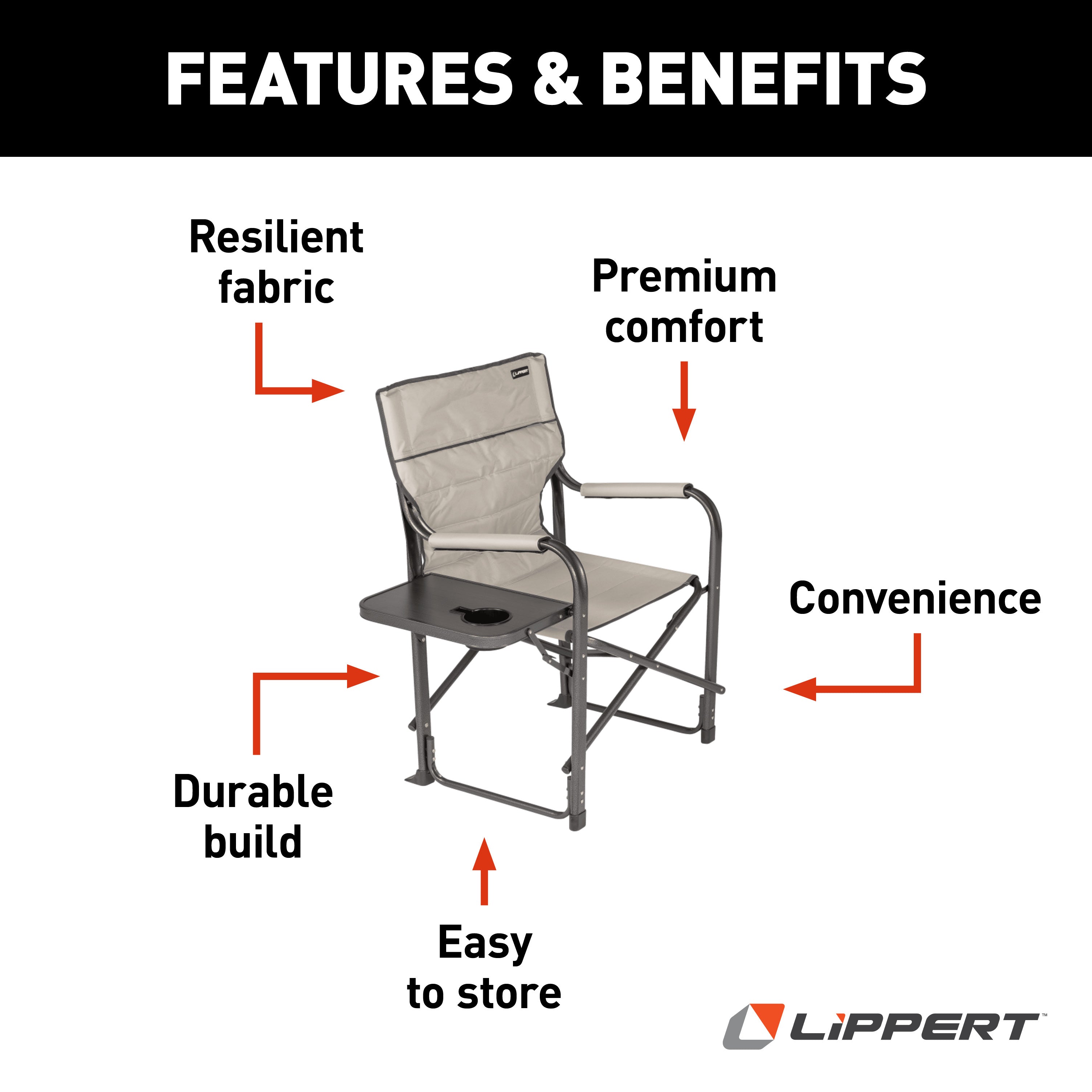 Lippert Scout Plus Director Chair With Side Table - Sand - Image 4