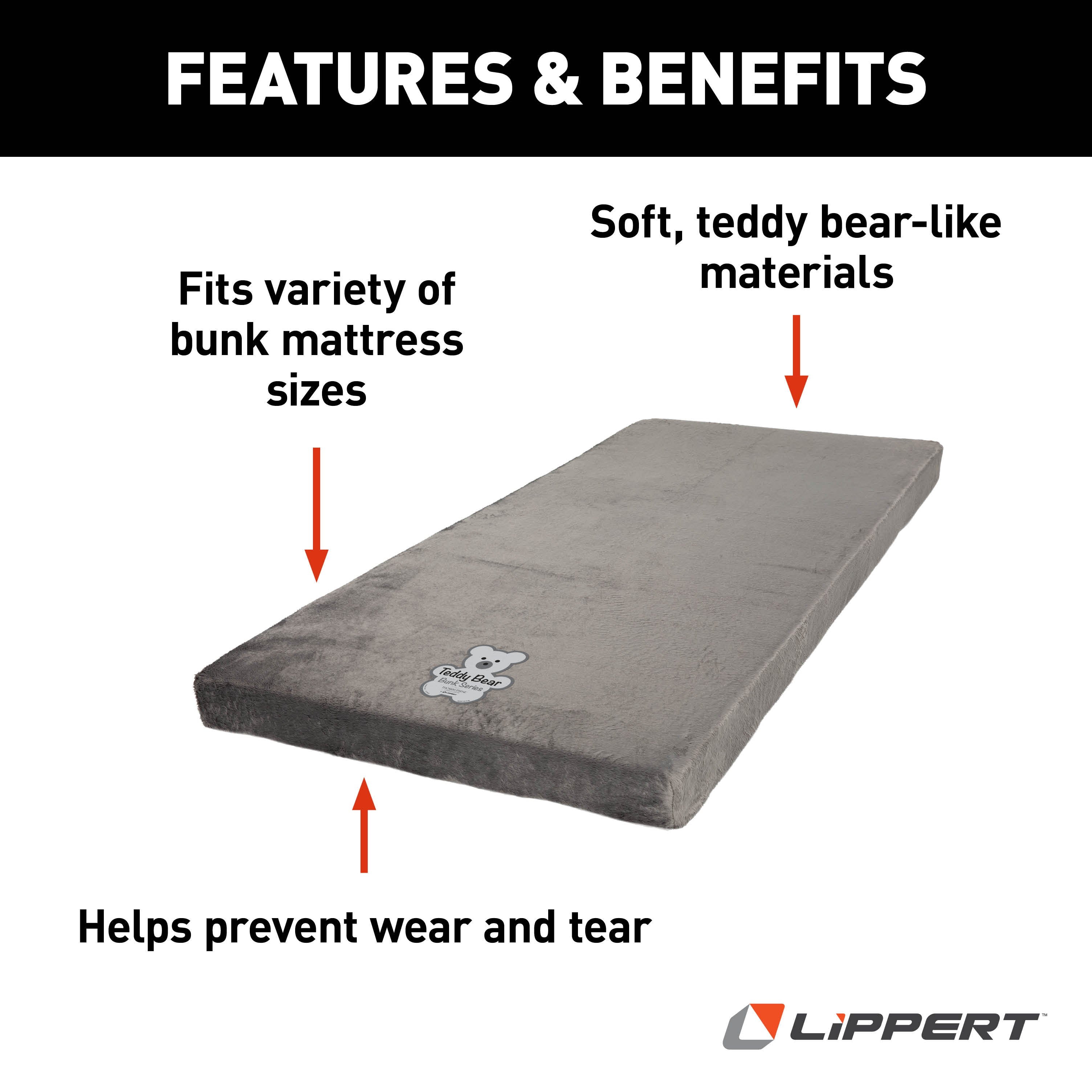 Lippert - Teddy Bear Bunk Mat Cover - 50" X 74" X 4" (Charcoal) - Image 3