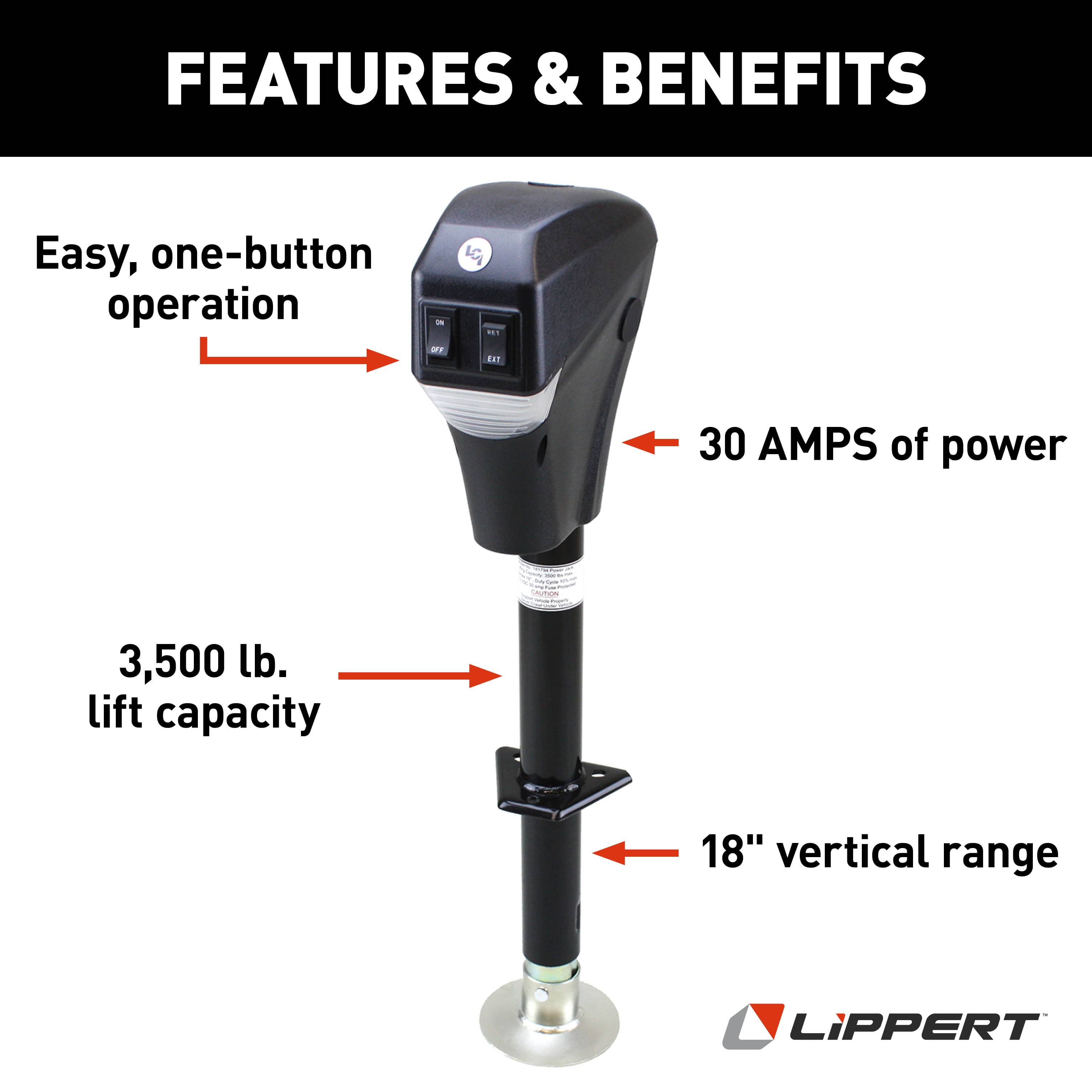 Lippert - Power Tongue Jack - Black - Image 3