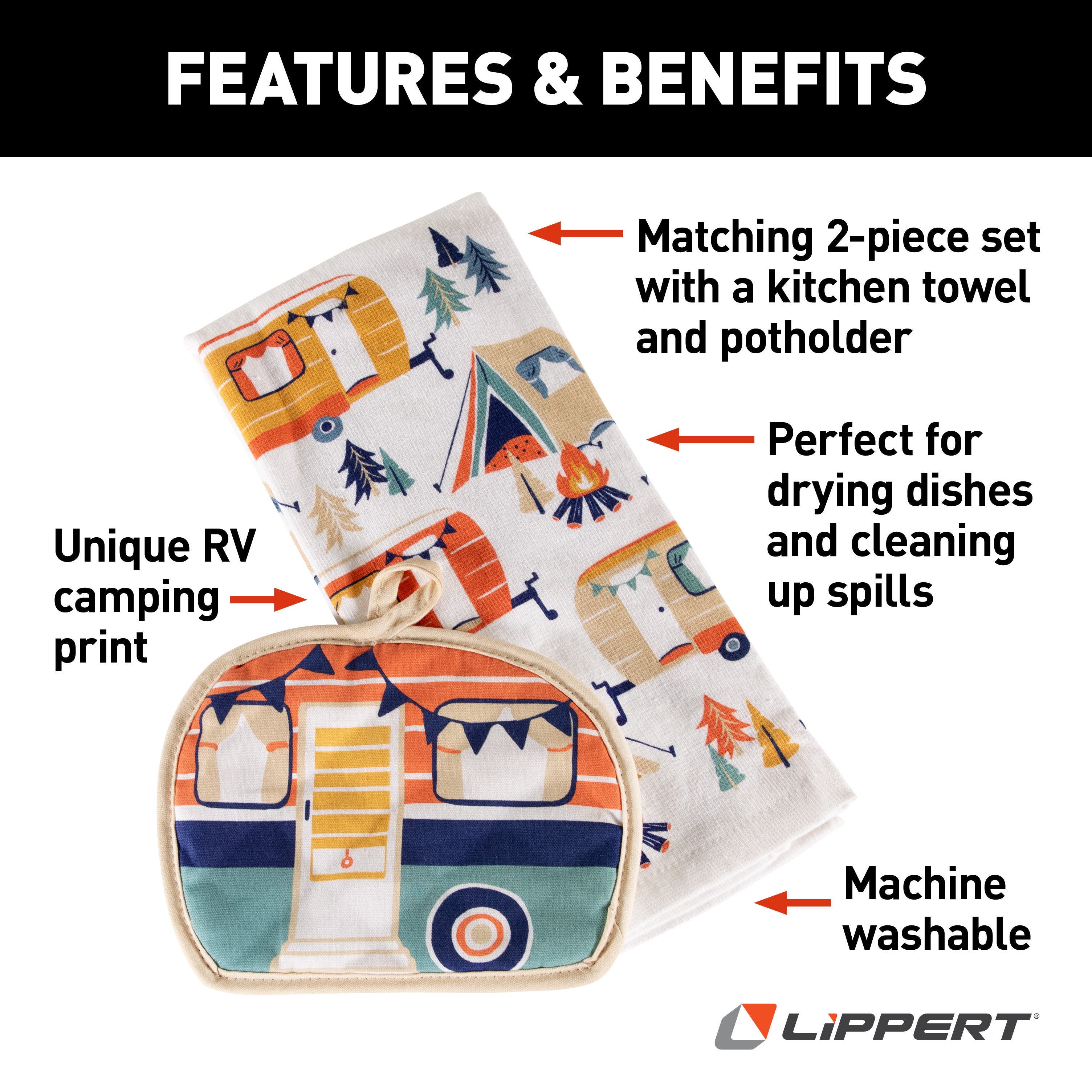 Lippert Kitchen Towel & Potholder Set - Camp Print, 2 Pieces #2023051697 - Image 2
