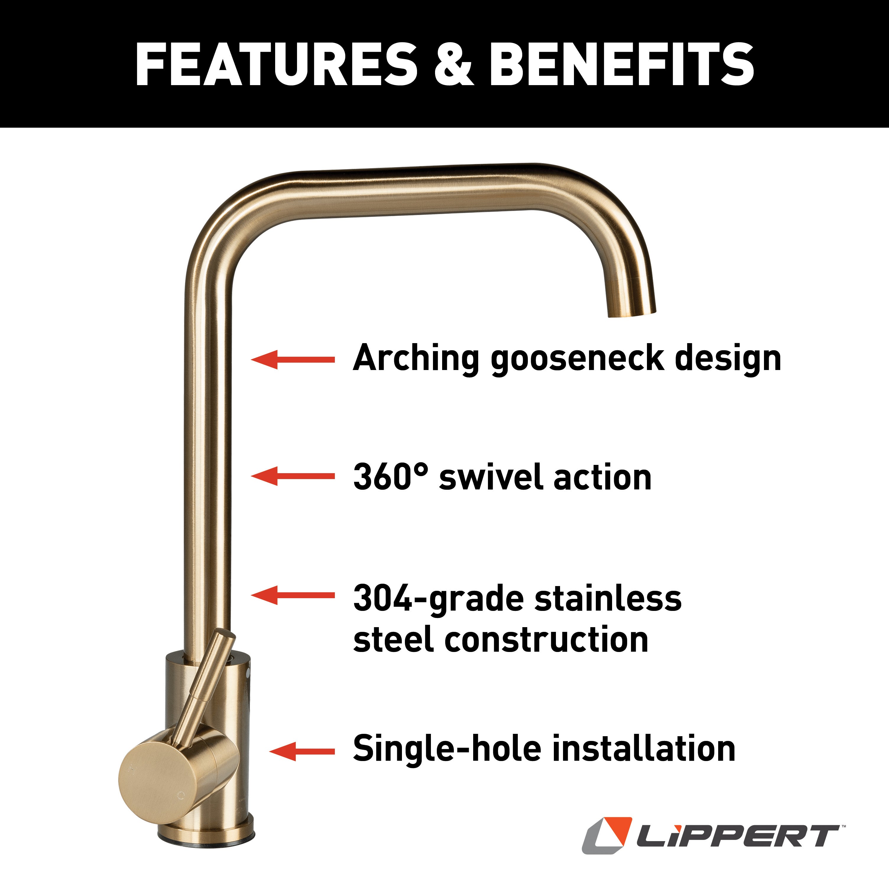 Lippert - Flow Max Square Gooseneck Faucet - Satin Bronze #2024000066 - Image 3