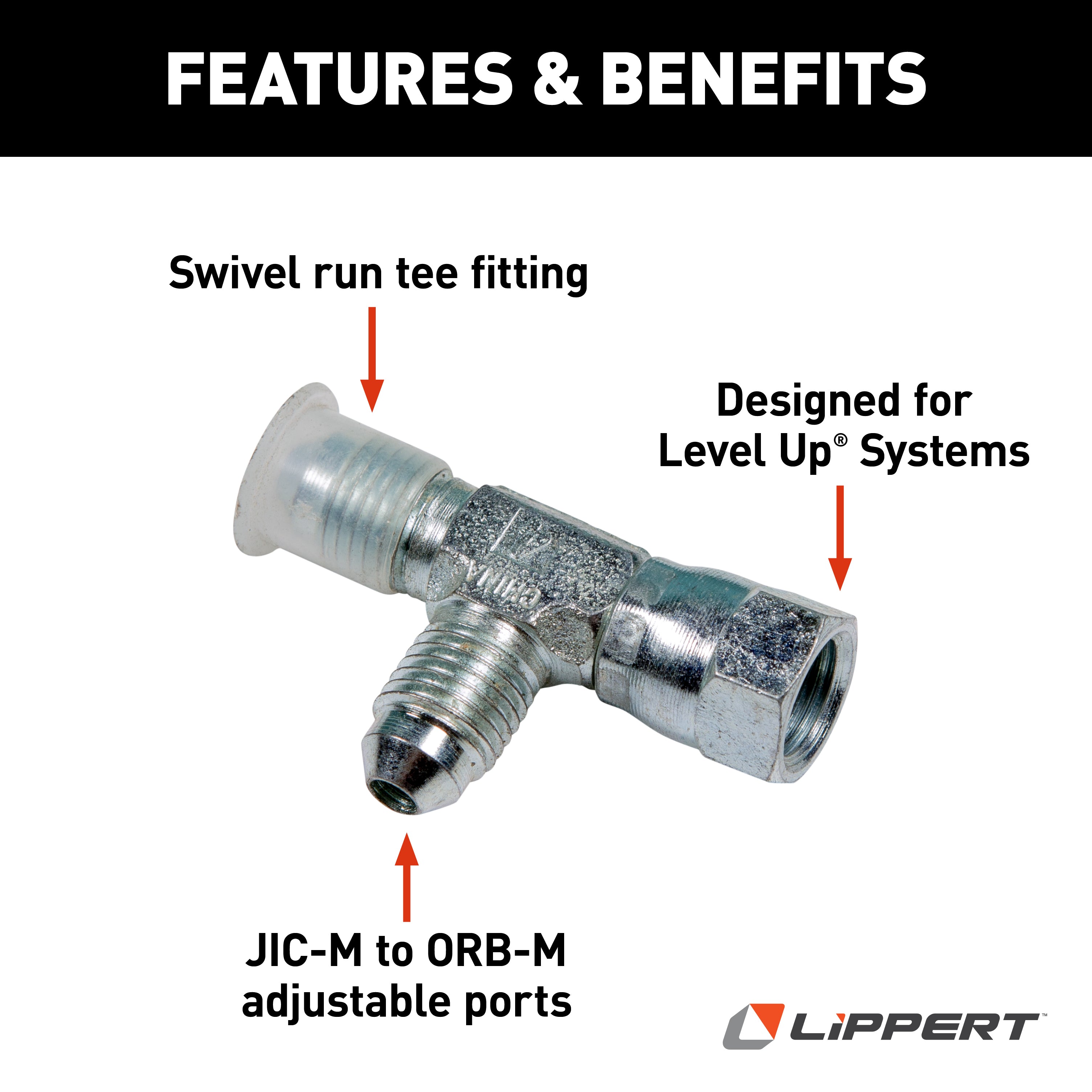 Lippert 1/4" Swivel Run Tee Hydraulic Leveling System Fitting #6602-04-04-04 - Image 3
