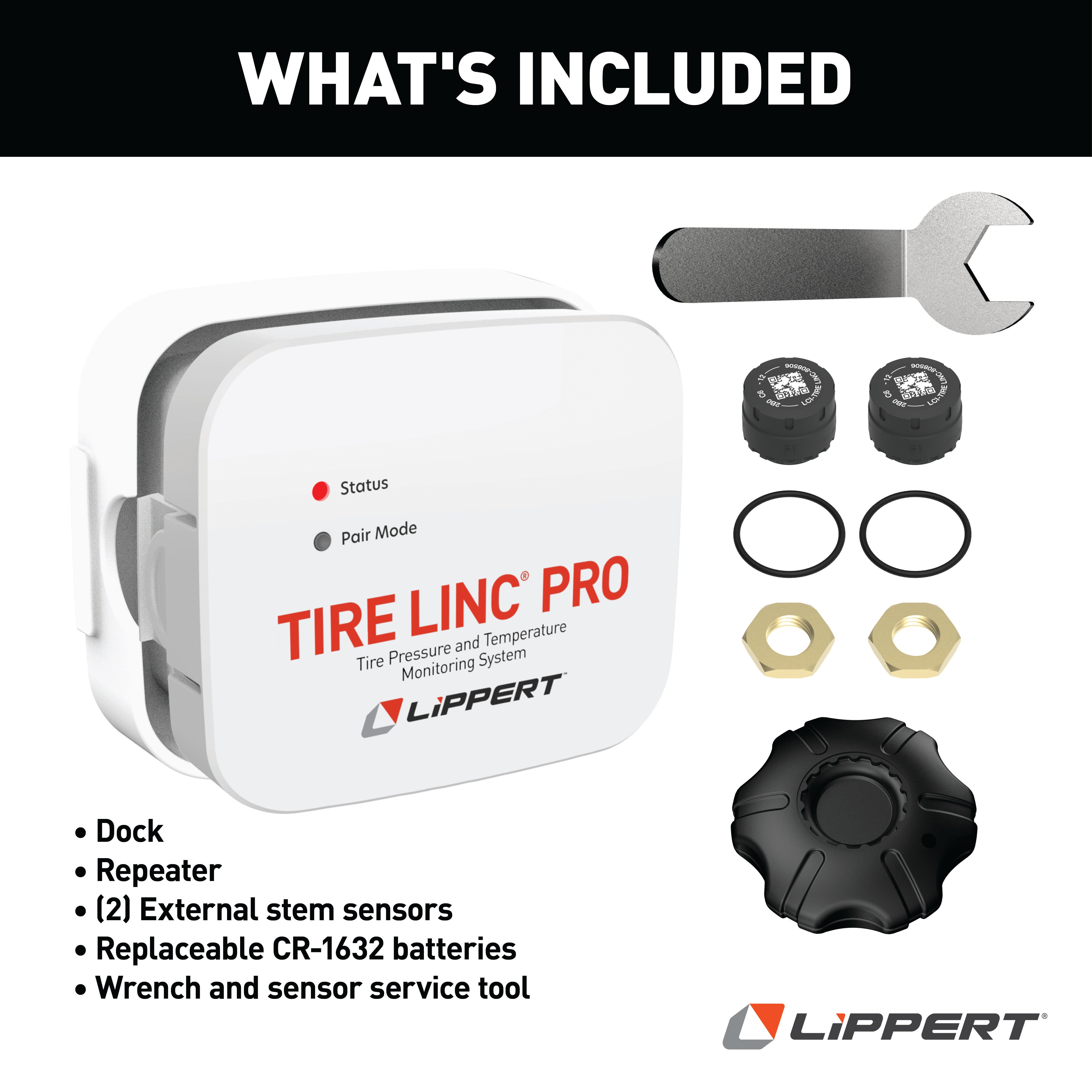 Lippert - Tire Linc PRO RV TPMS - 2-Tire Sensor Kit - Apple CarPlay & Android Auto - Expandable to 15 Sensors - #2024115887