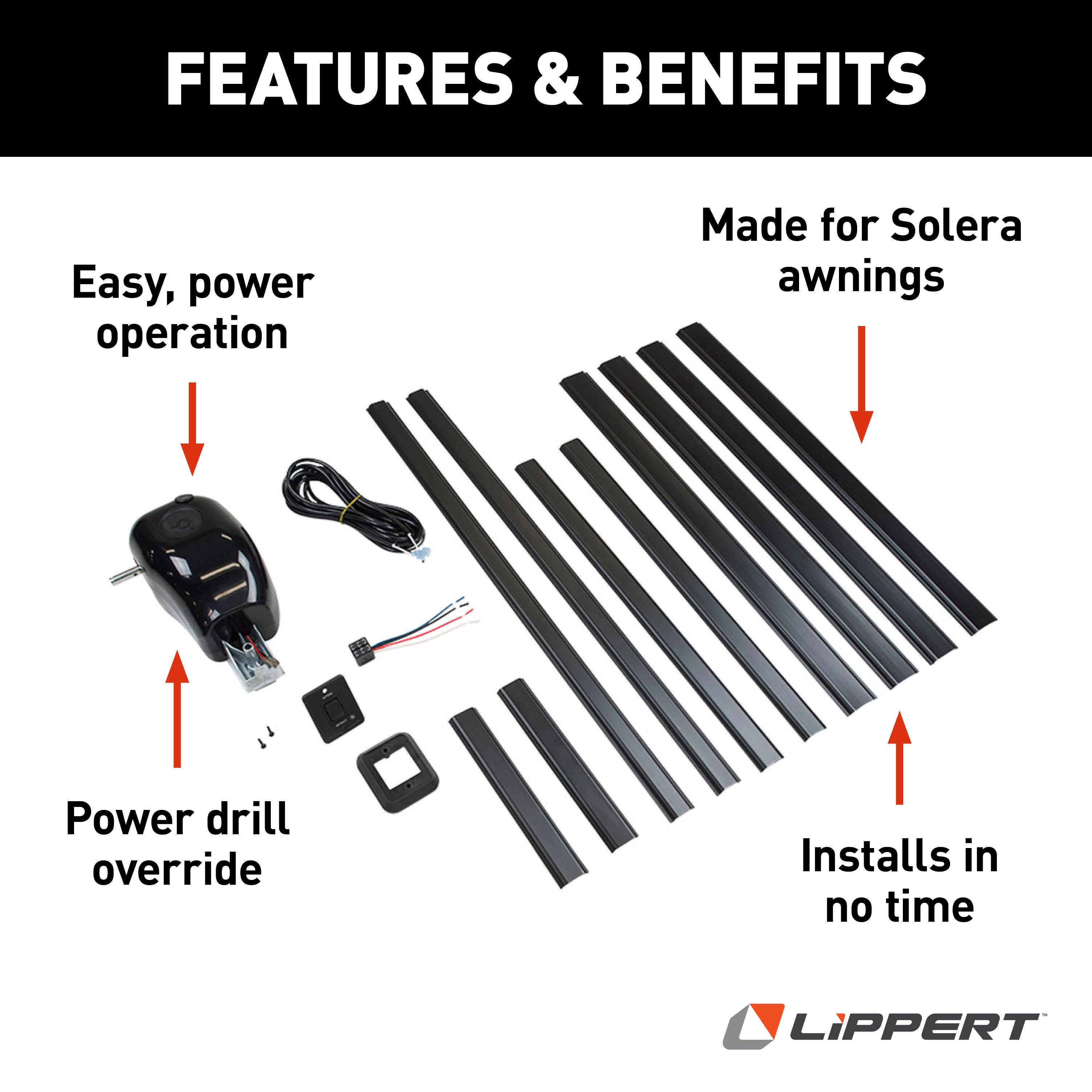 Solera Manual Crank Style To Power Awning Conversion Kit, Black #337728 - Image 2