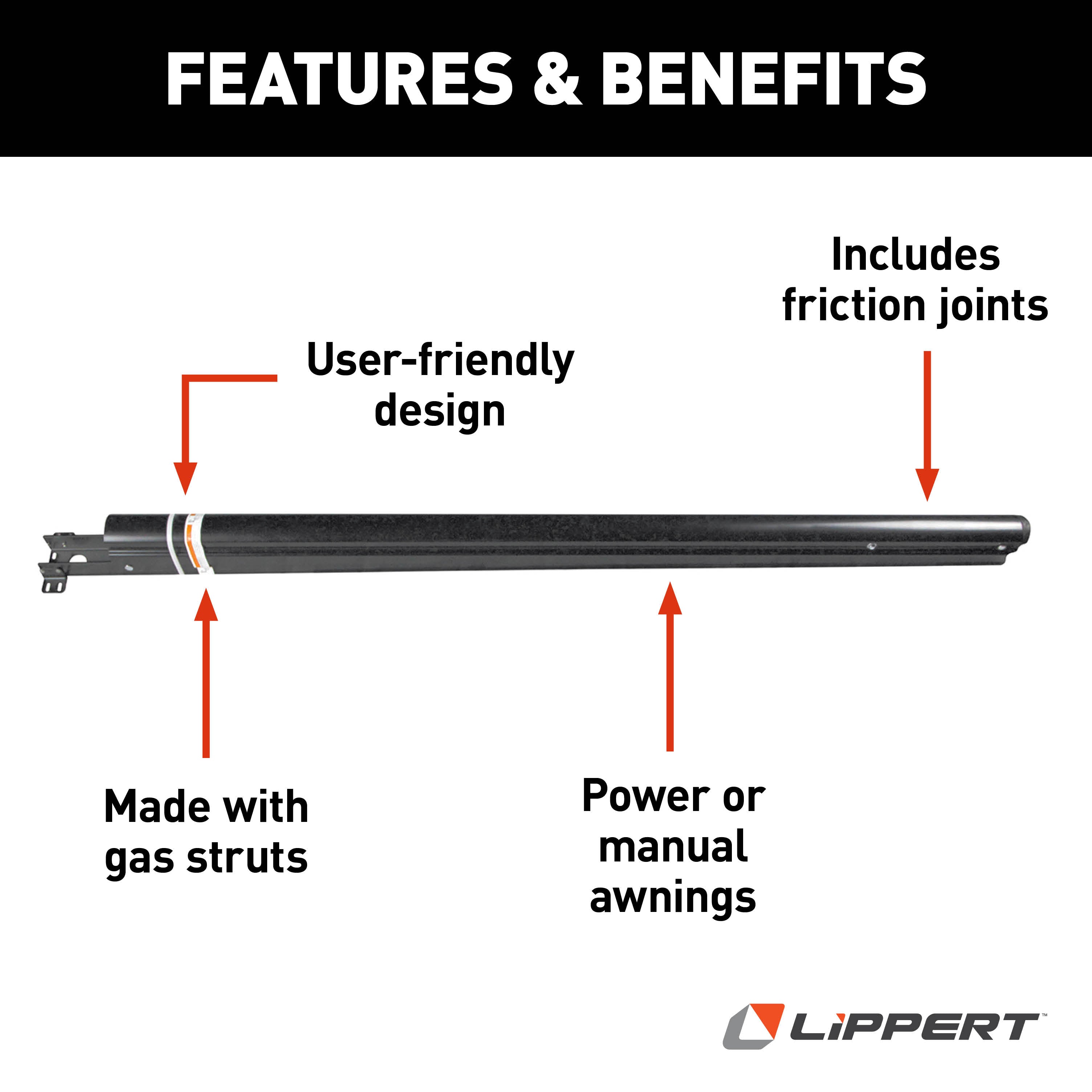 Solera 69" Standard Flat Awning Support Arm Assembly - Black #281154 - Image 2