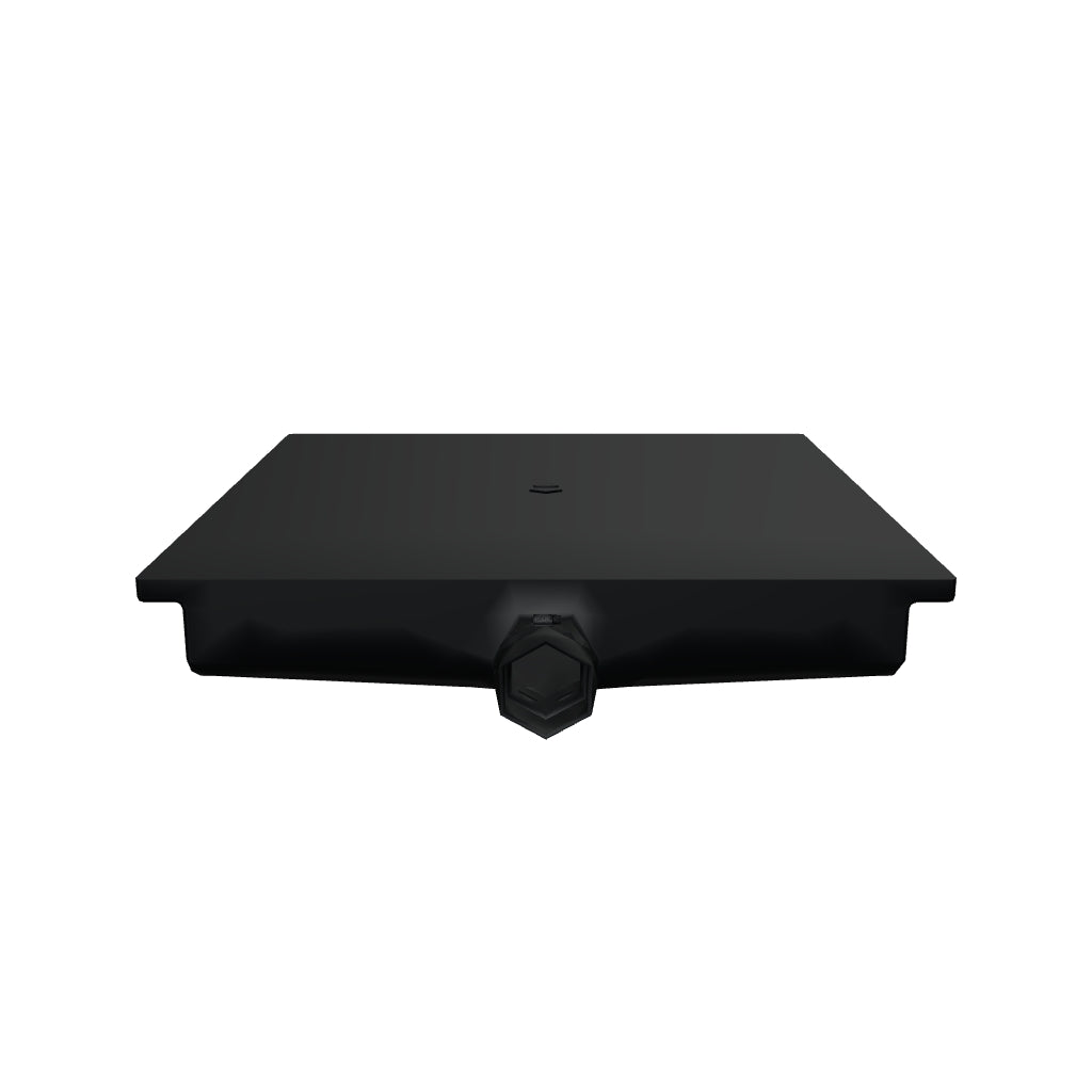 MAKS 120034001 holding tank — interactive CAD reference, black polyethylene, corrected real-world scale