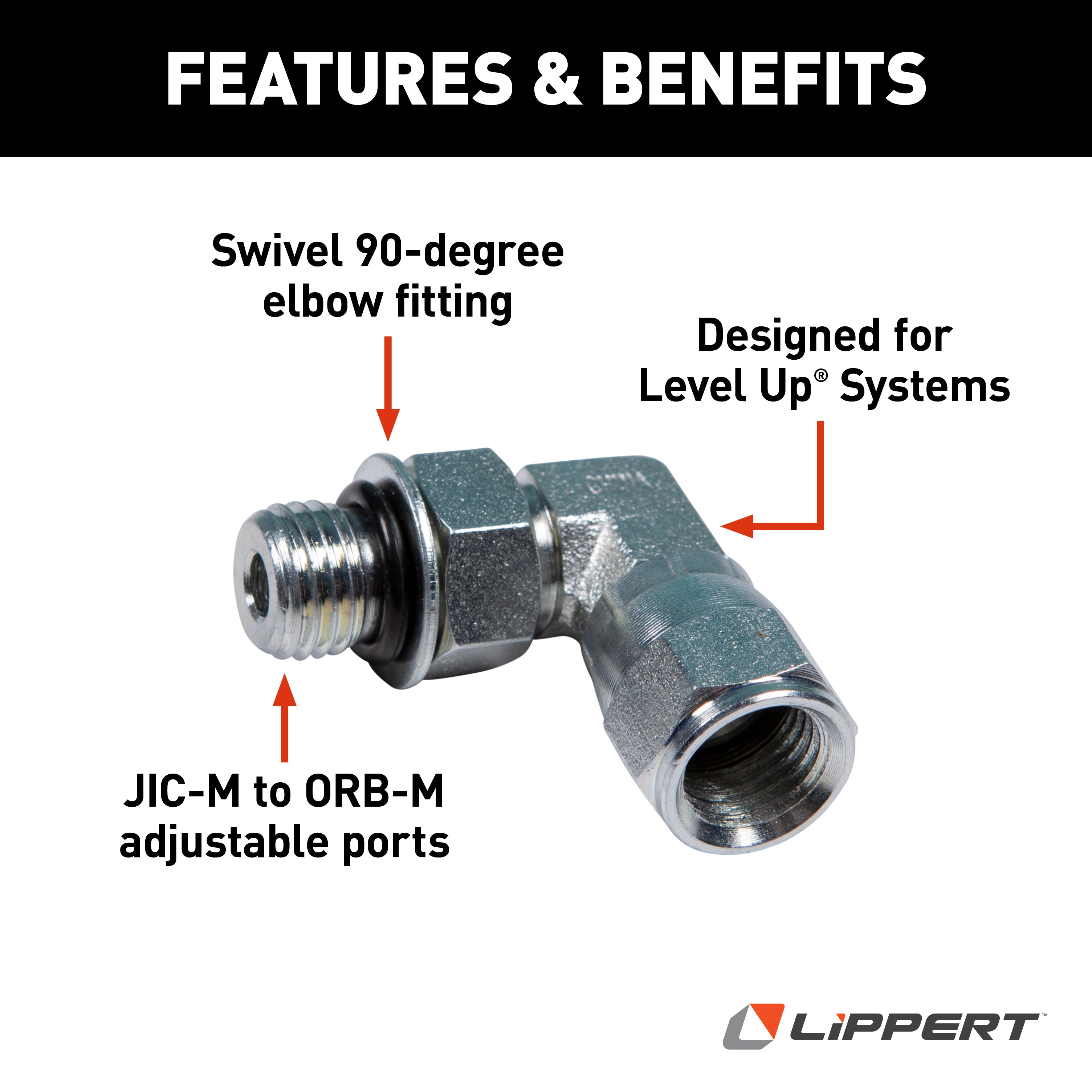 Lippert 1/4" Swivel 90° Elbow Hydraulic Leveling System Fitting #6809-04-04 - Image 3