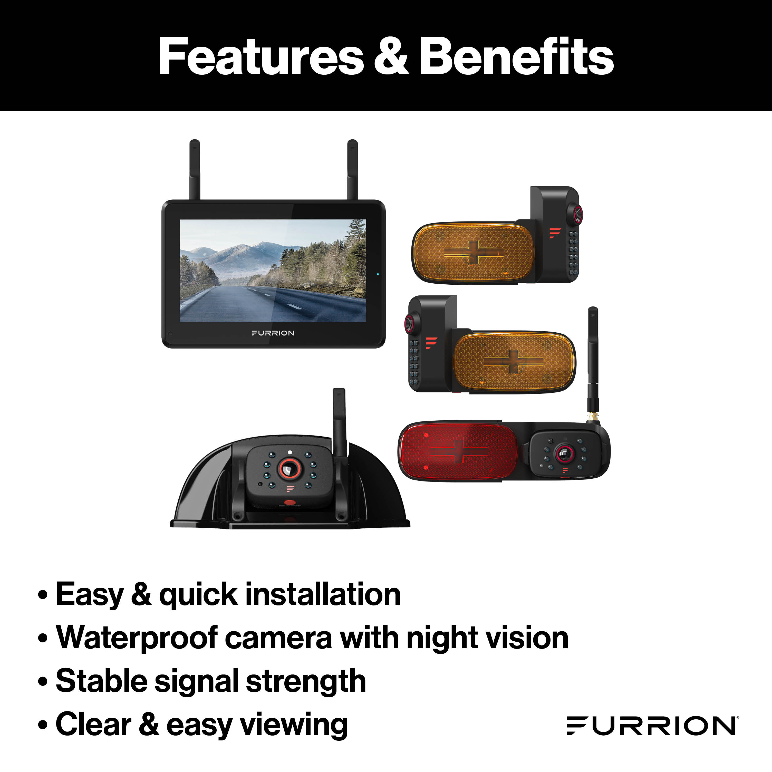 Furrion Vision S+ Rv Observation System - 7" Monitor, Side Cameras With Led Marker Lights, Sharkfin Camera, Rear Camera With Led Marker Light #Fos7Htapm - Image 6