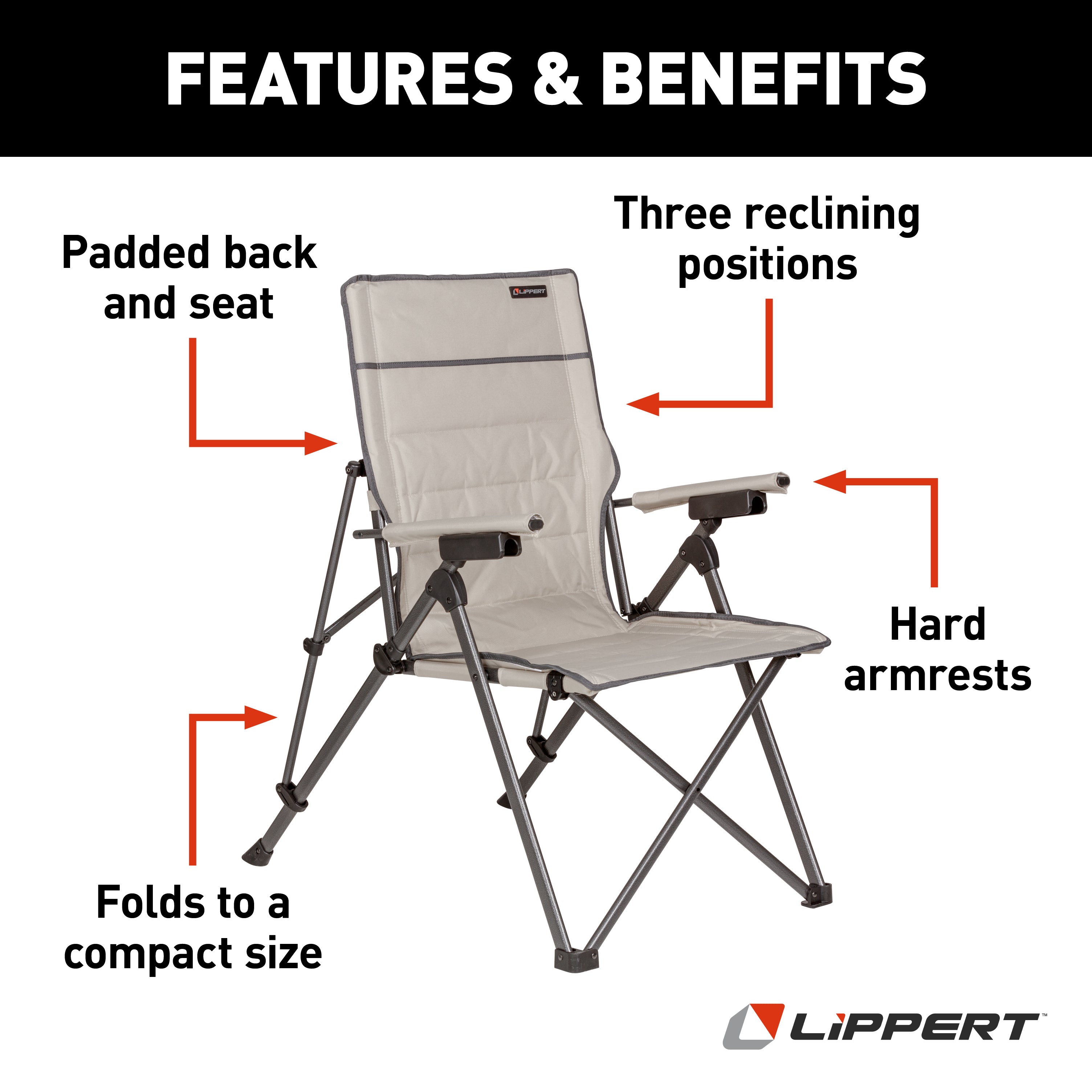 Lippert Sun Soaker Reclining Camping Chair - Sand - Image 3