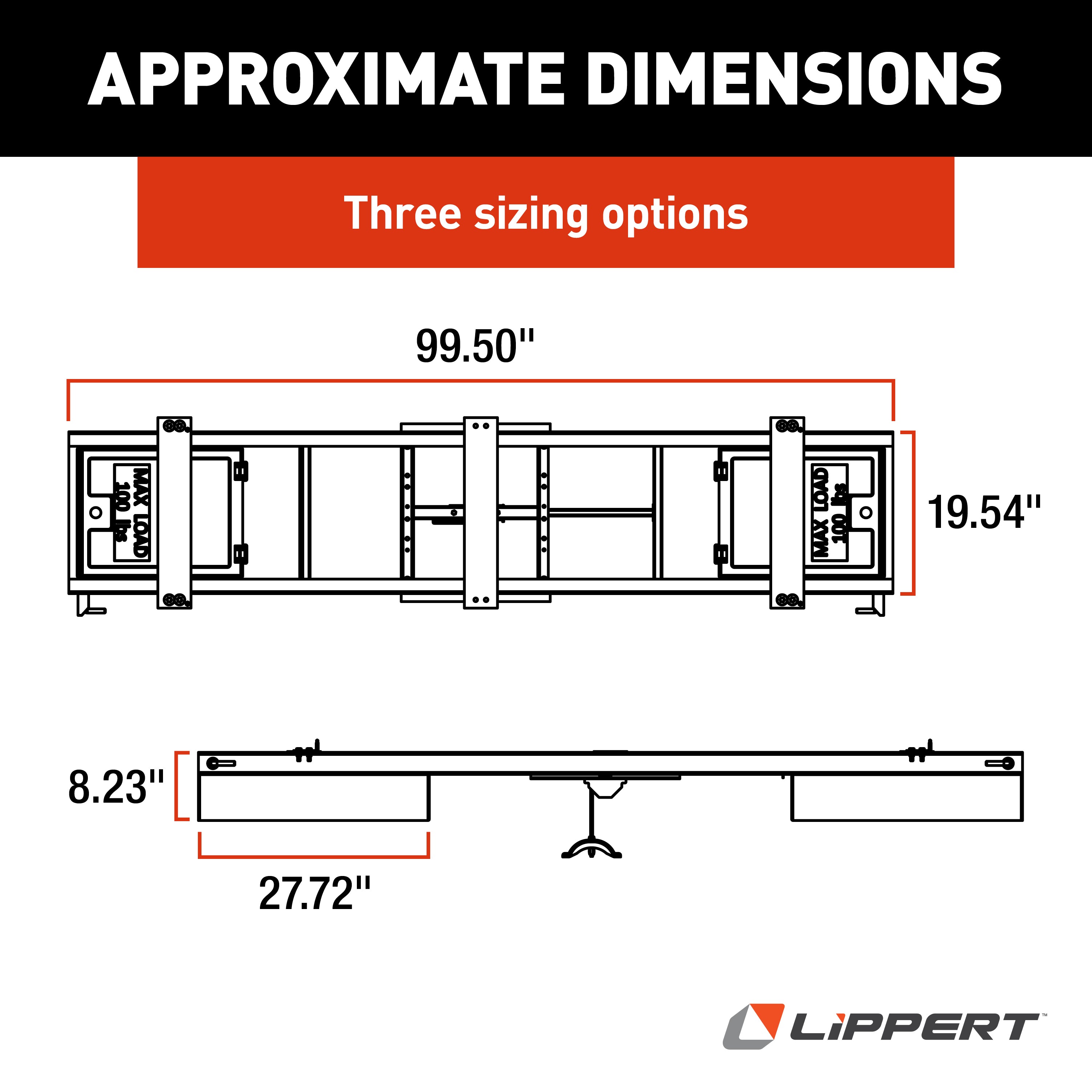 Lippert Rv Underchassis Standard Double Bin Storage System With Spare Tire Carrier - 99.5" X 21.5" #125460 - Image 3