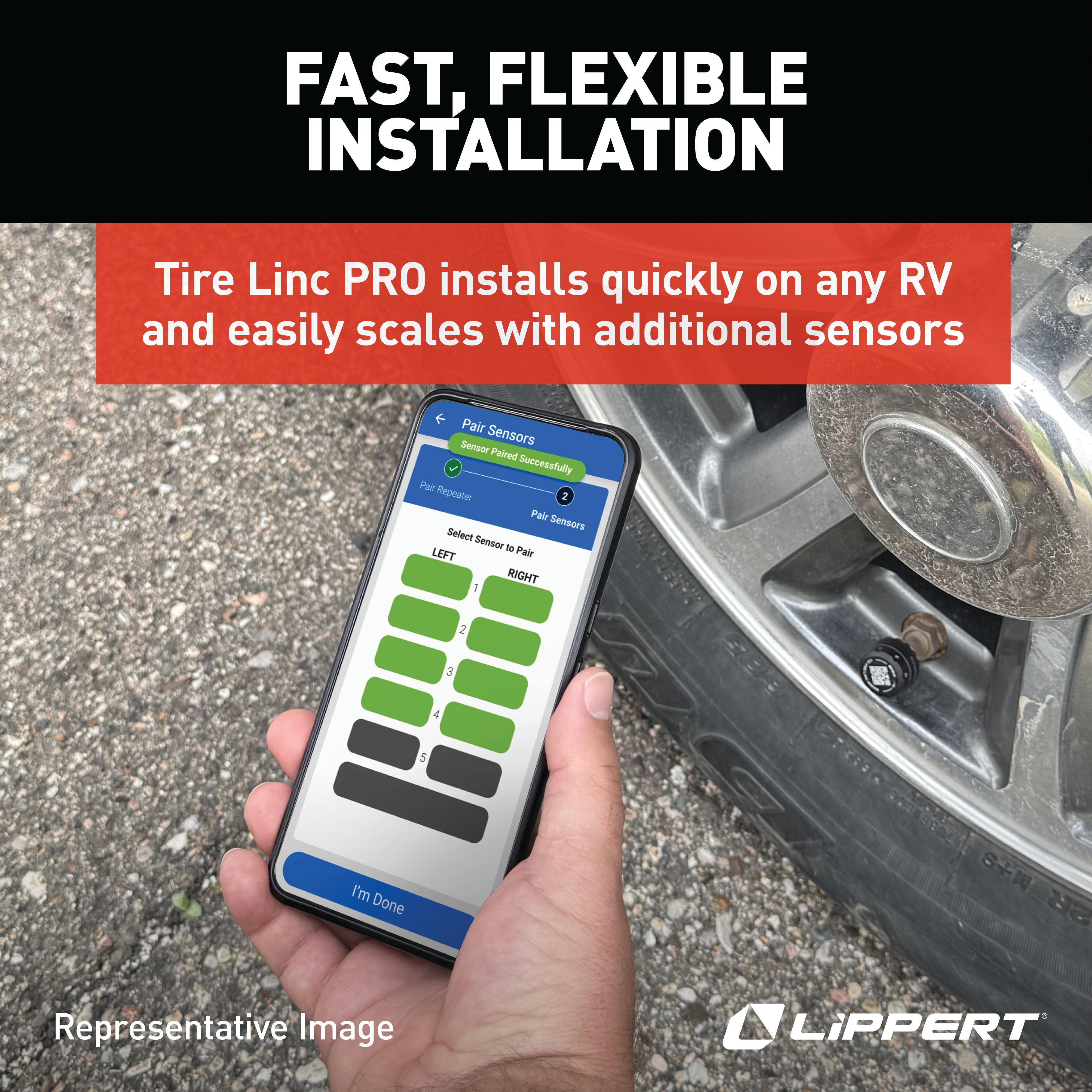 Lippert - Tire Linc PRO RV TPMS - 2-Tire Sensor Kit - Apple CarPlay & Android Auto - Expandable to 15 Sensors - #2024115887