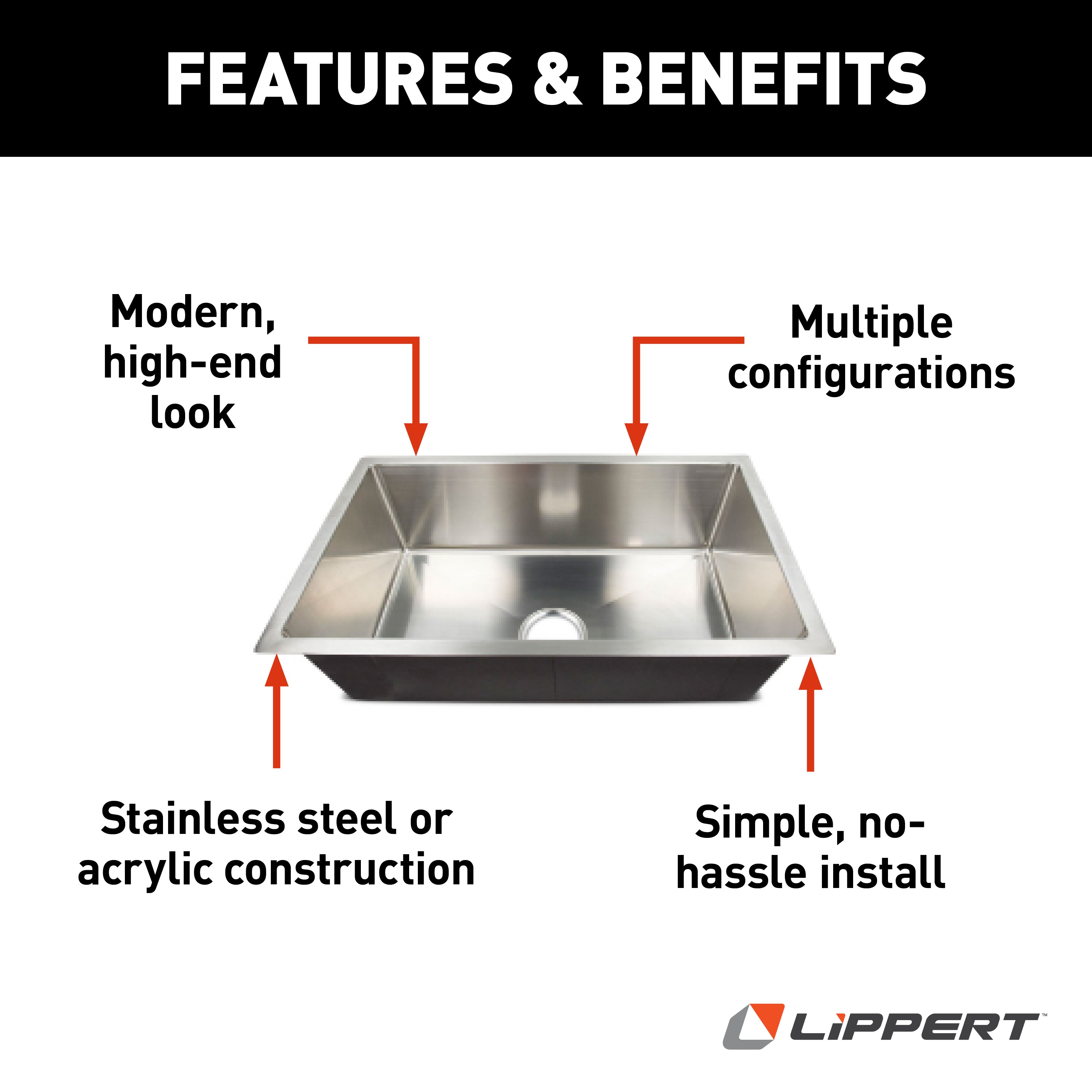 Lippert - Single Square Sink; 27" X 16" X 7" (Stainless Steel) - Image 3