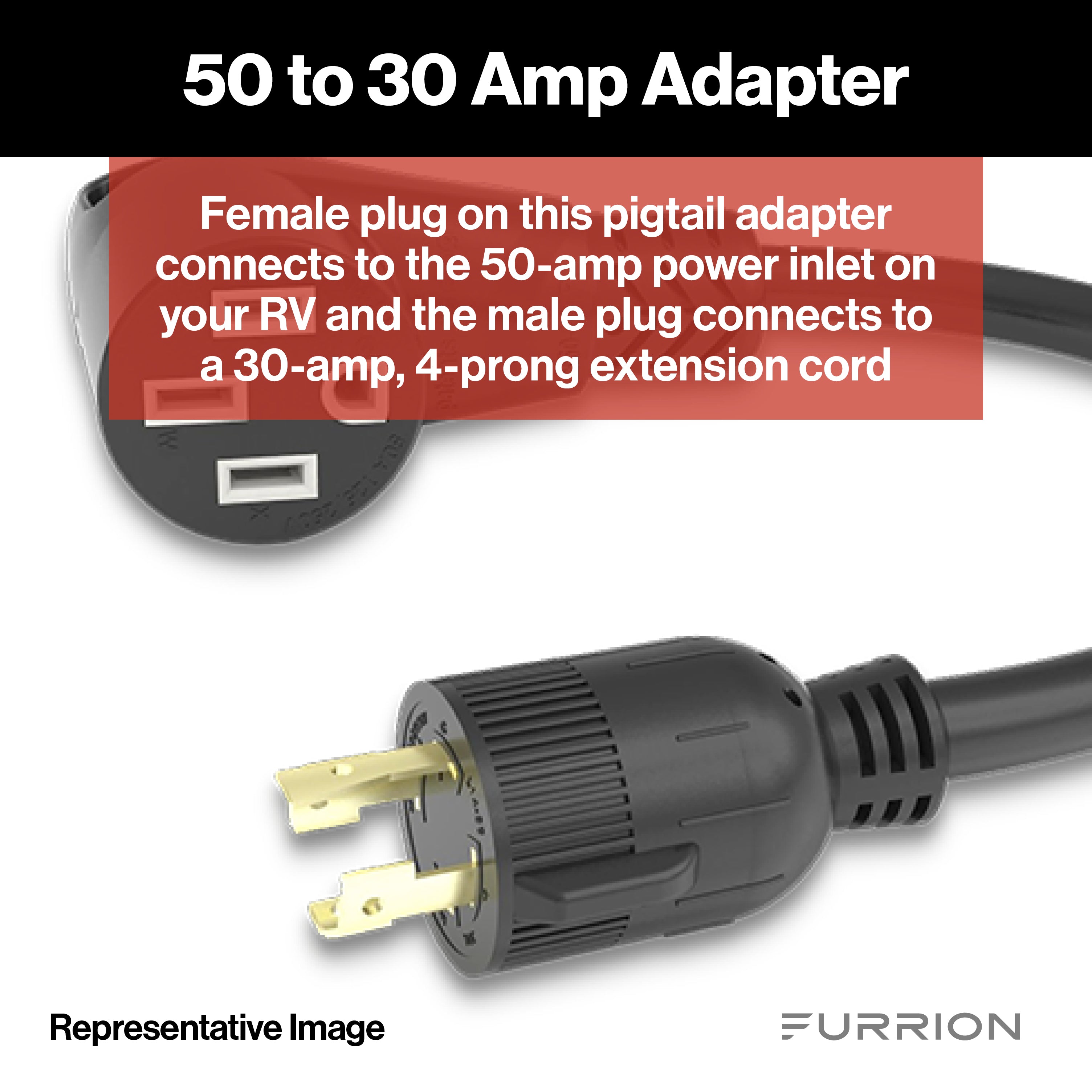 Furrion Pigtail Adapter - 50A Connector To 30A 4-Prong Plug, Black #Fp52Gen4-Sb - Image 3
