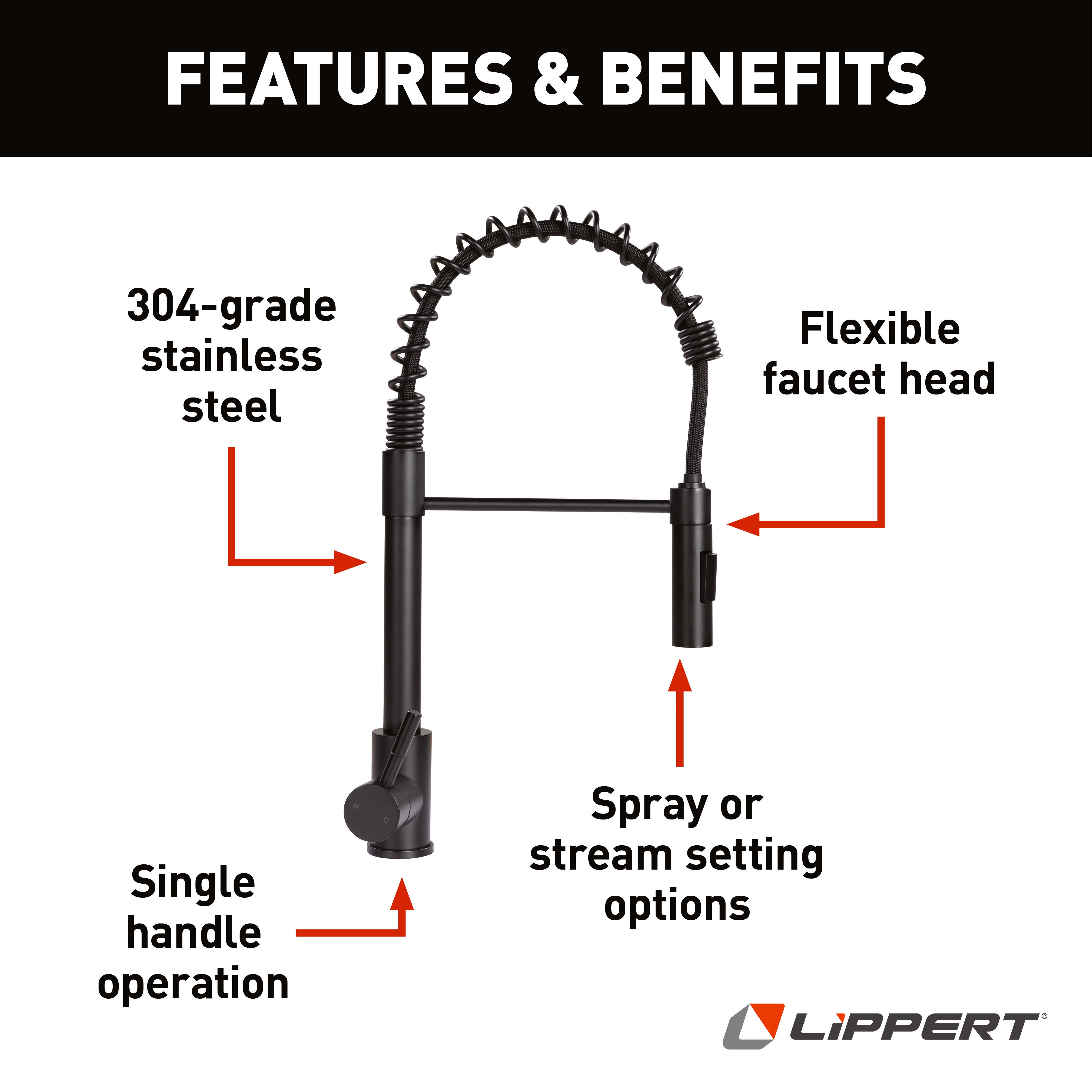 Lippert Flow Max Coiled Kitchen Faucet - Black Matte #2021090598 - Image 3