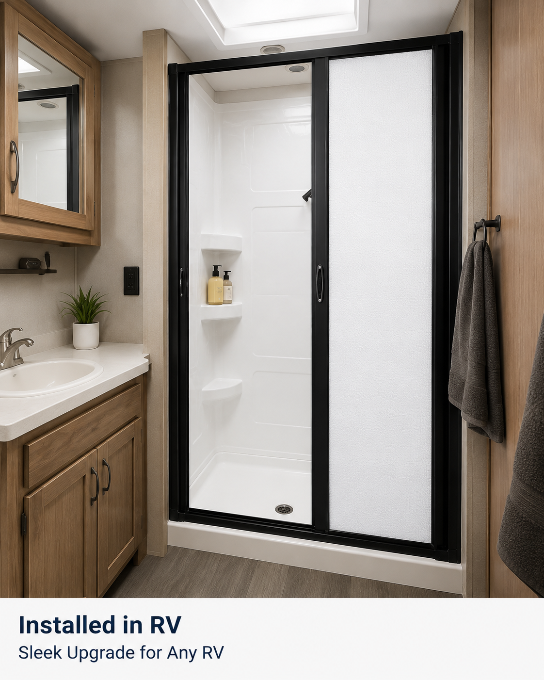 Irvine ISD - RV Slow Retract Shower Screen Door - (Platinum or Black) - 100% Waterproof - OEM Replacement - Custom Builder