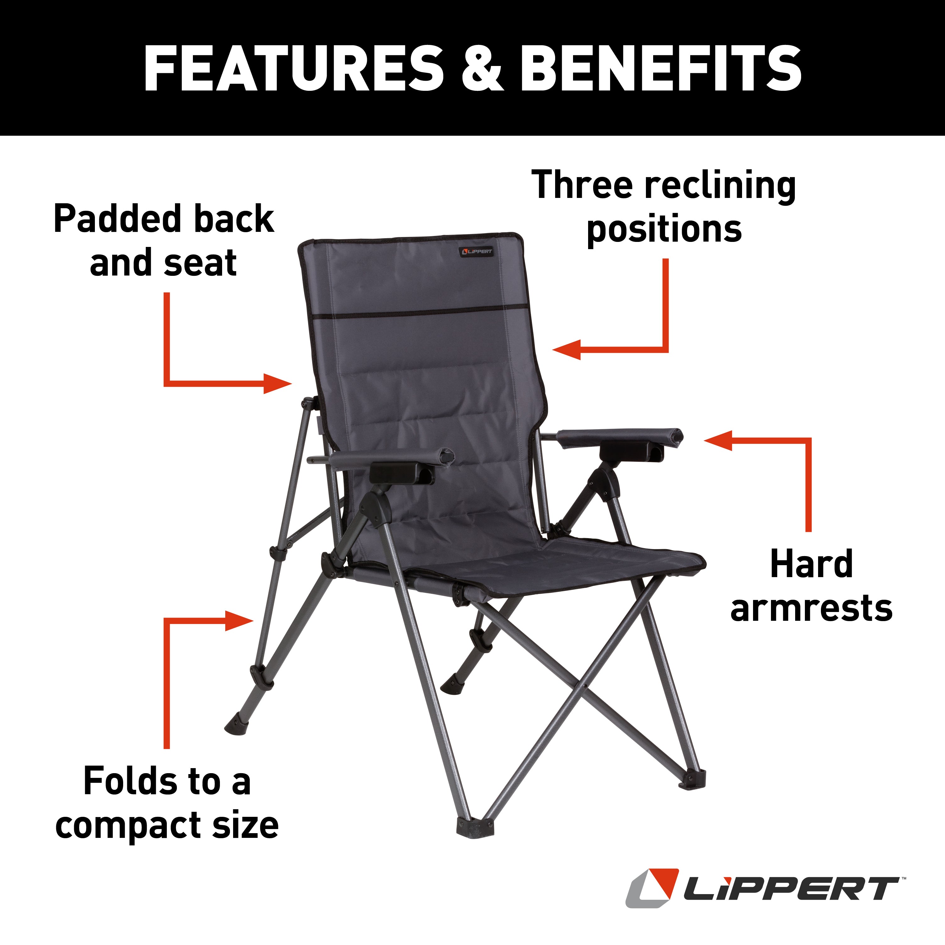 Lippert Sun Soaker Reclining Camping Chair - Dark Grey - Image 2