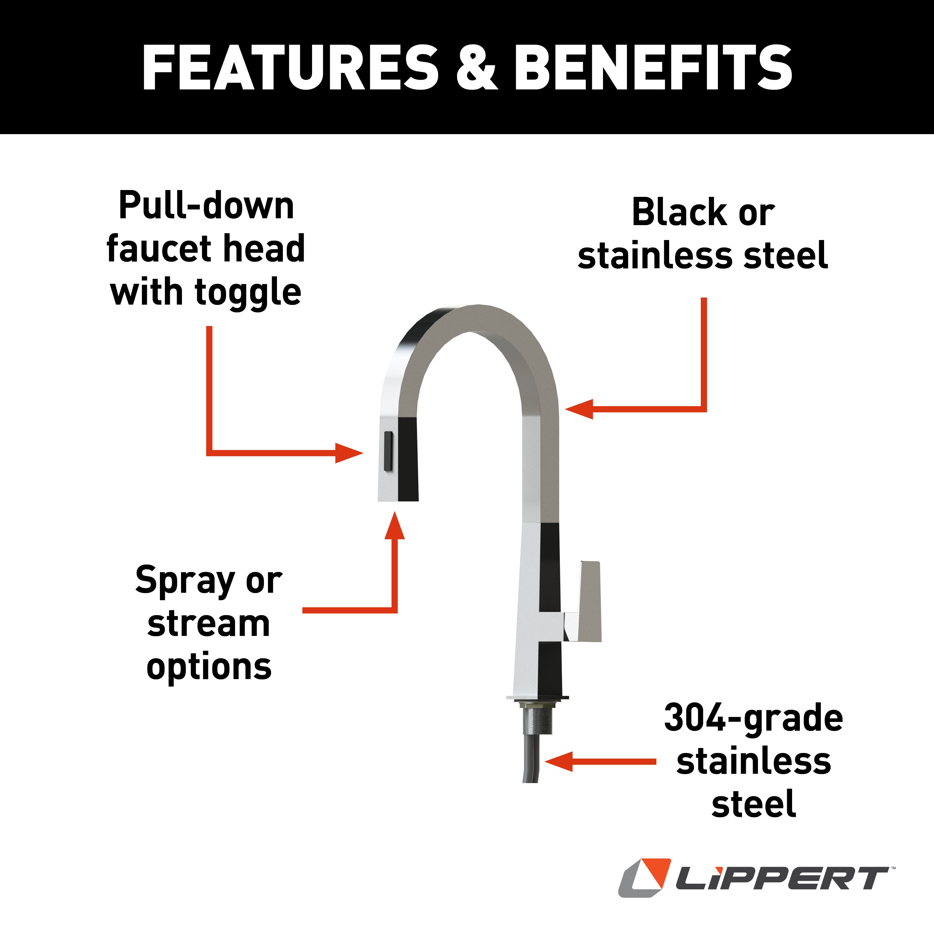 Lippert Flow Max Pull-Down Kitchen Faucet - Stainless Steel - Image 2