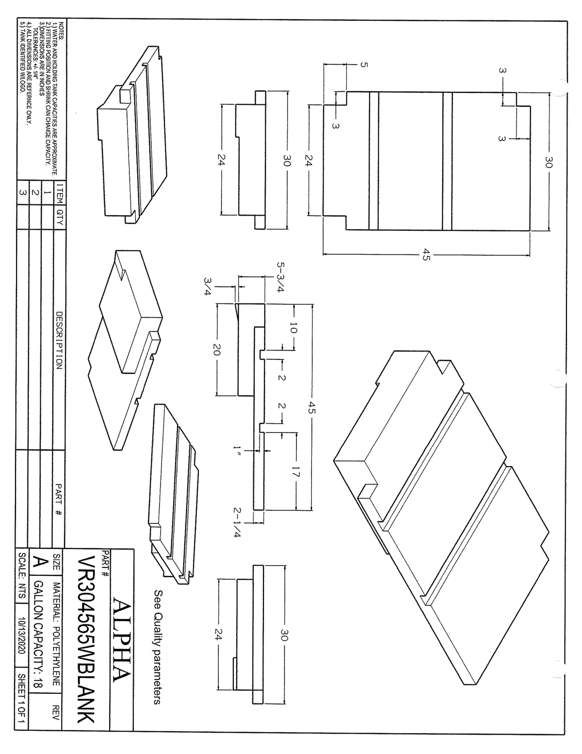 Alpha VR304565WBLANK — exact manufacturer dimensional drawing, October 13, 2020