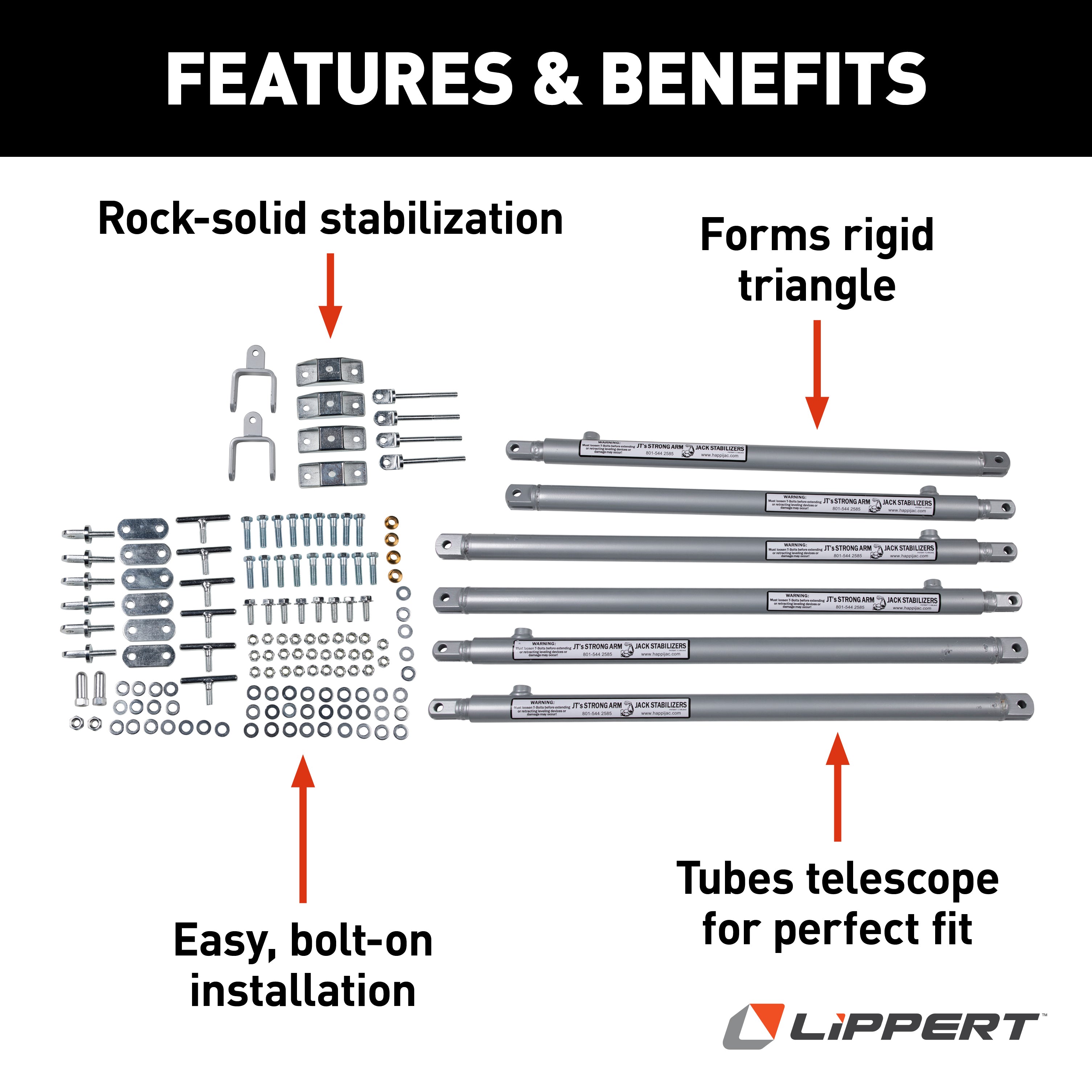 Lippert - Jt'S Strong Arm Short 5Th Wheel Jack Stabilizer Kit #191024 - Image 2