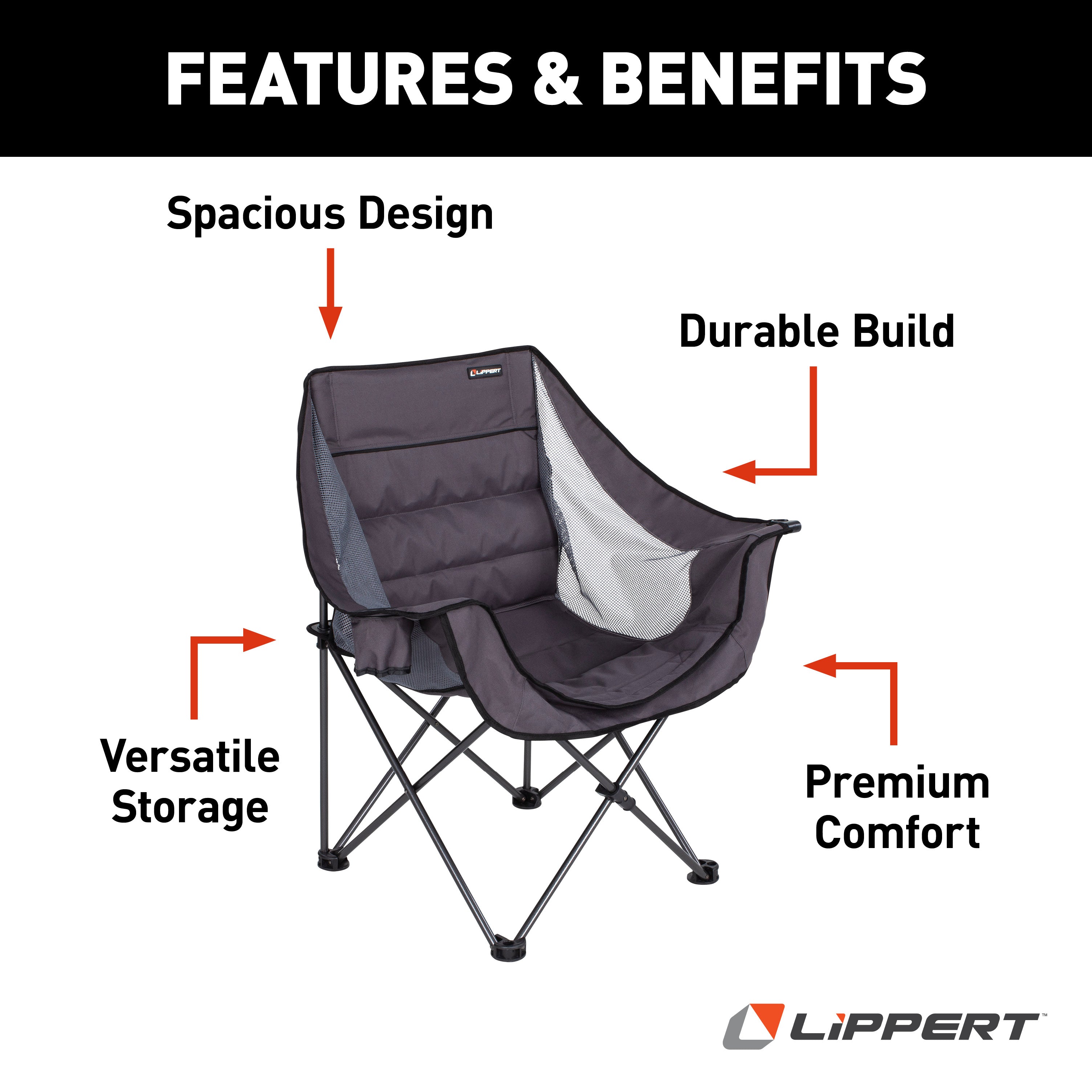 Lippert Campfire Folding Chair - Dark Grey - Image 3