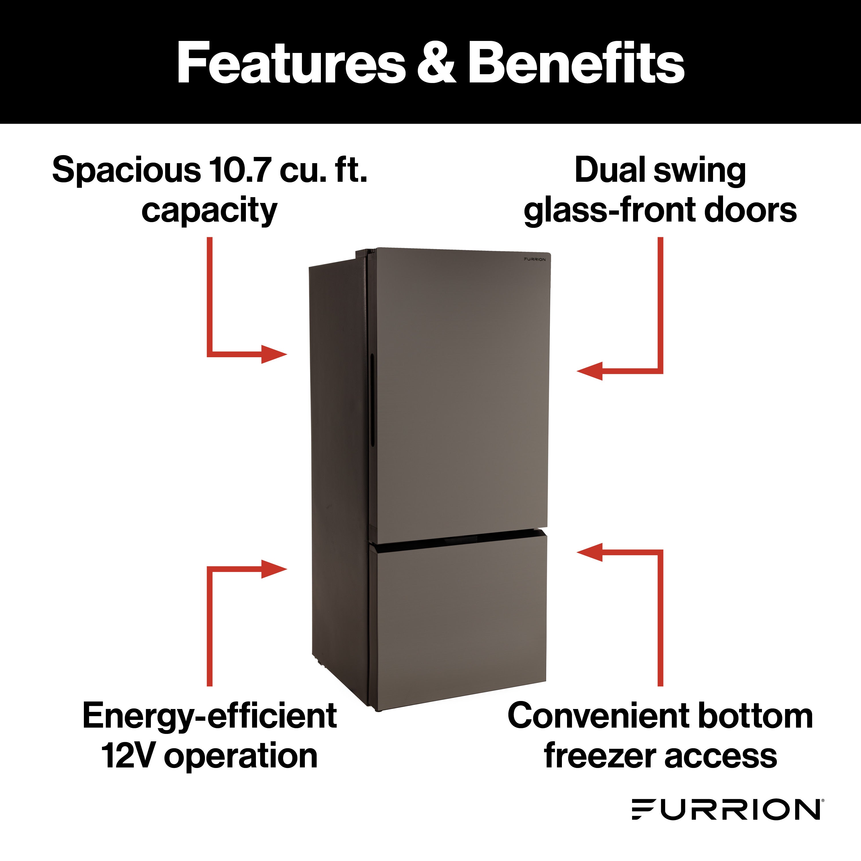 Furrion Rv Refrigerator - 12V, 10.7 Cu. Ft., Dual Swing Doors, Bottom Door Freezer, Stainless Steel Glass Finish #Fcr11Dcgba-Sg-Ds - Image 3