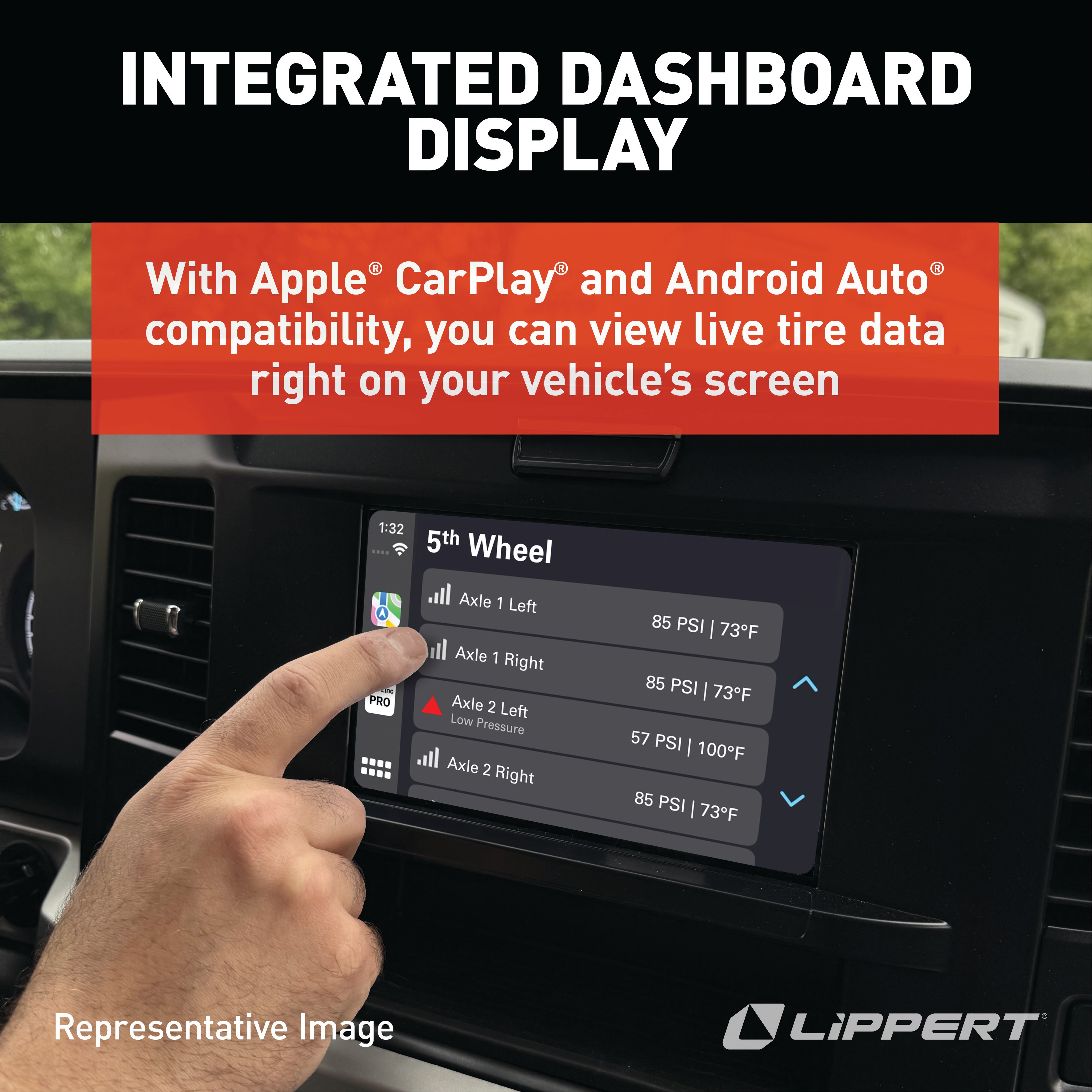 Lippert - Tire Linc PRO RV TPMS - 2-Tire Sensor Kit - Apple CarPlay & Android Auto - Expandable to 15 Sensors - #2024115887