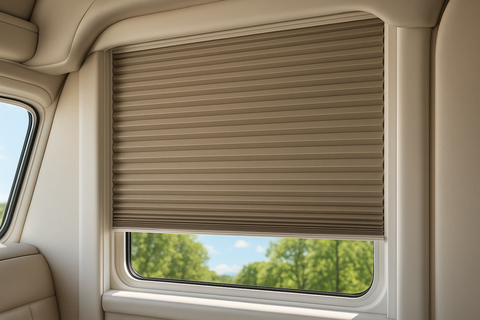 United Pleated Night Shade - Acorn color installed in RV window