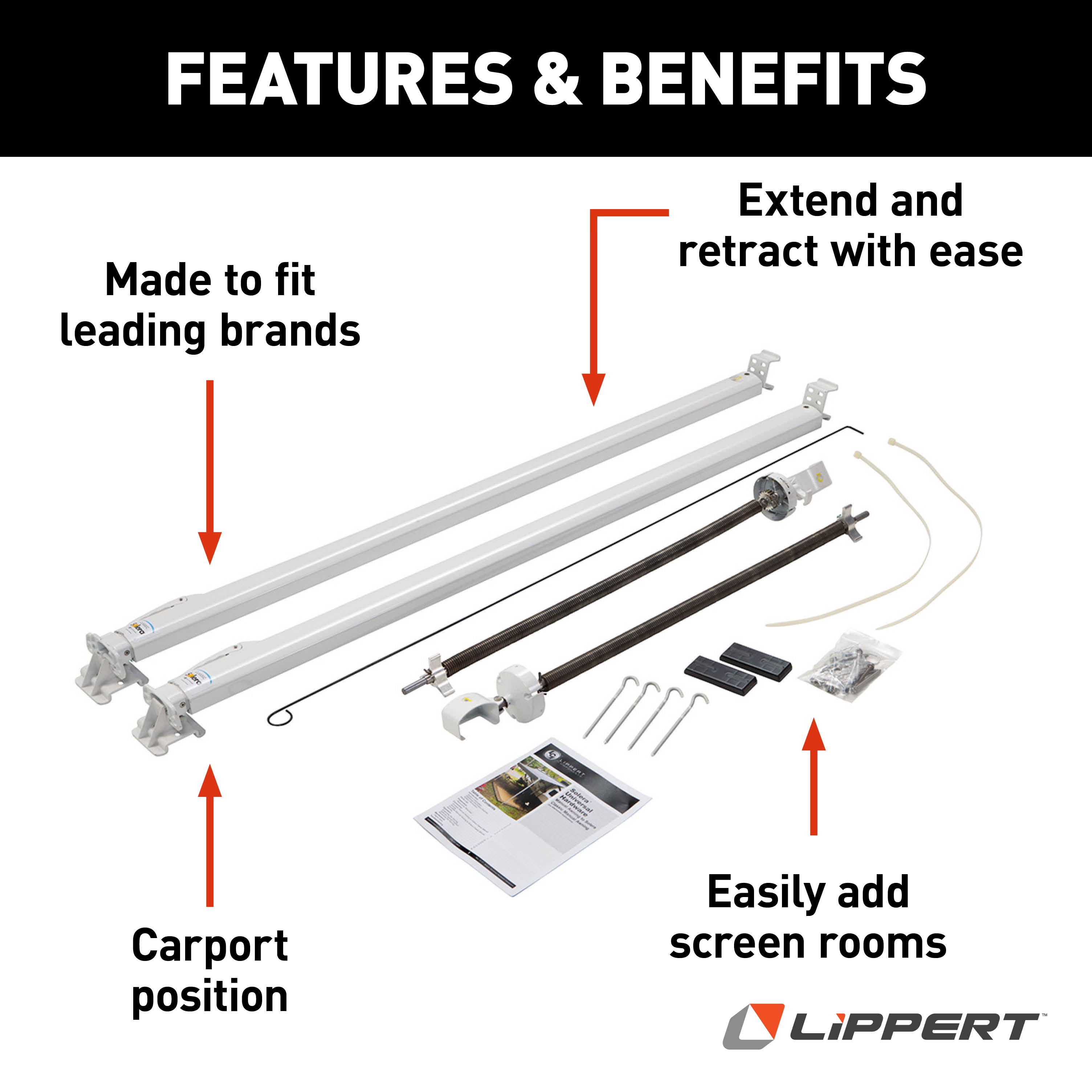 Solera 1000 Series Universal Rv Awning Arms & Hardware Kit - 63"-68" Short, White #434716 - Image 2