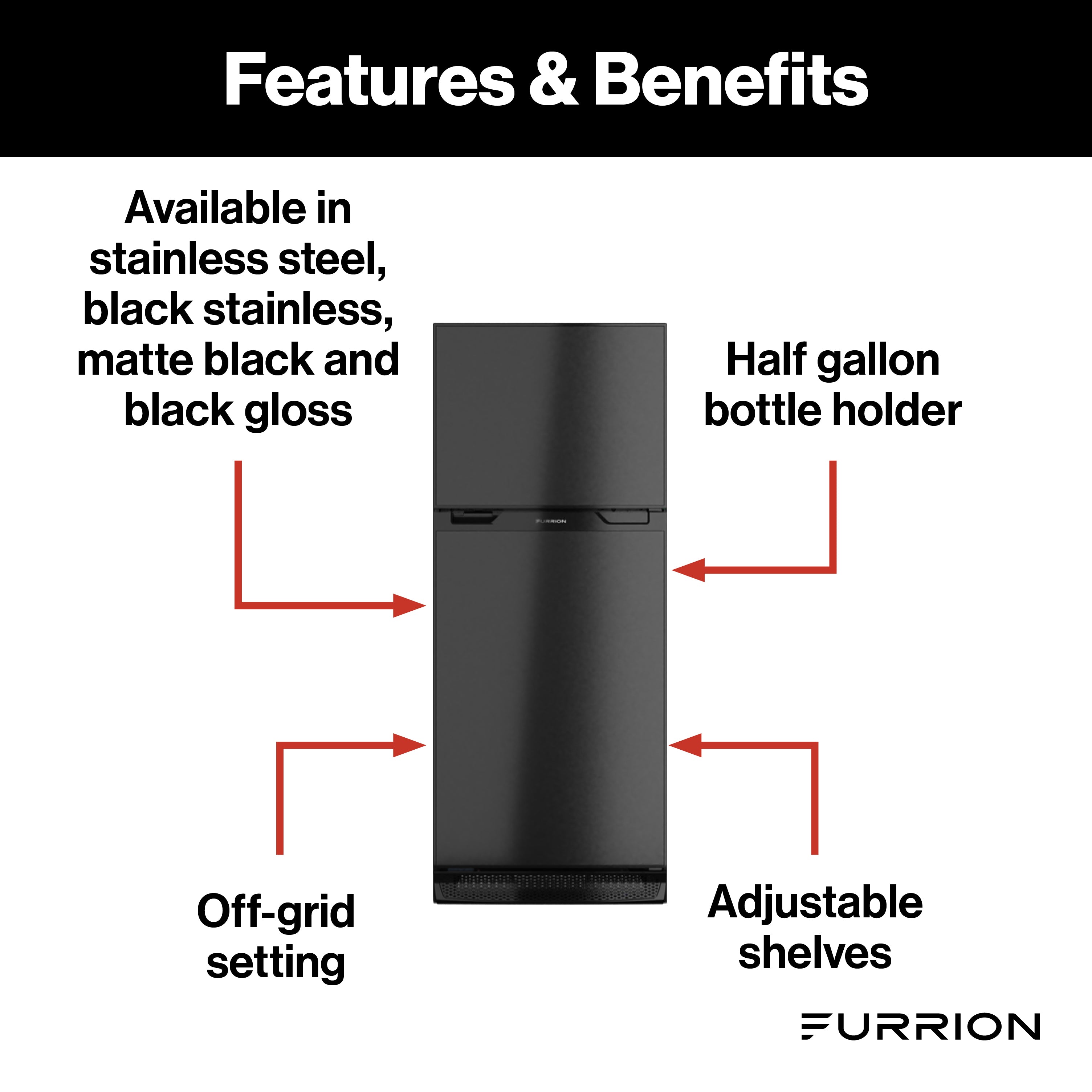 Furrion Arctic 12V Rv Refrigerator - 8 Cu. Ft, Right Hinge, Black, No Panels #Fcr08Dcgta-Bl - Image 2