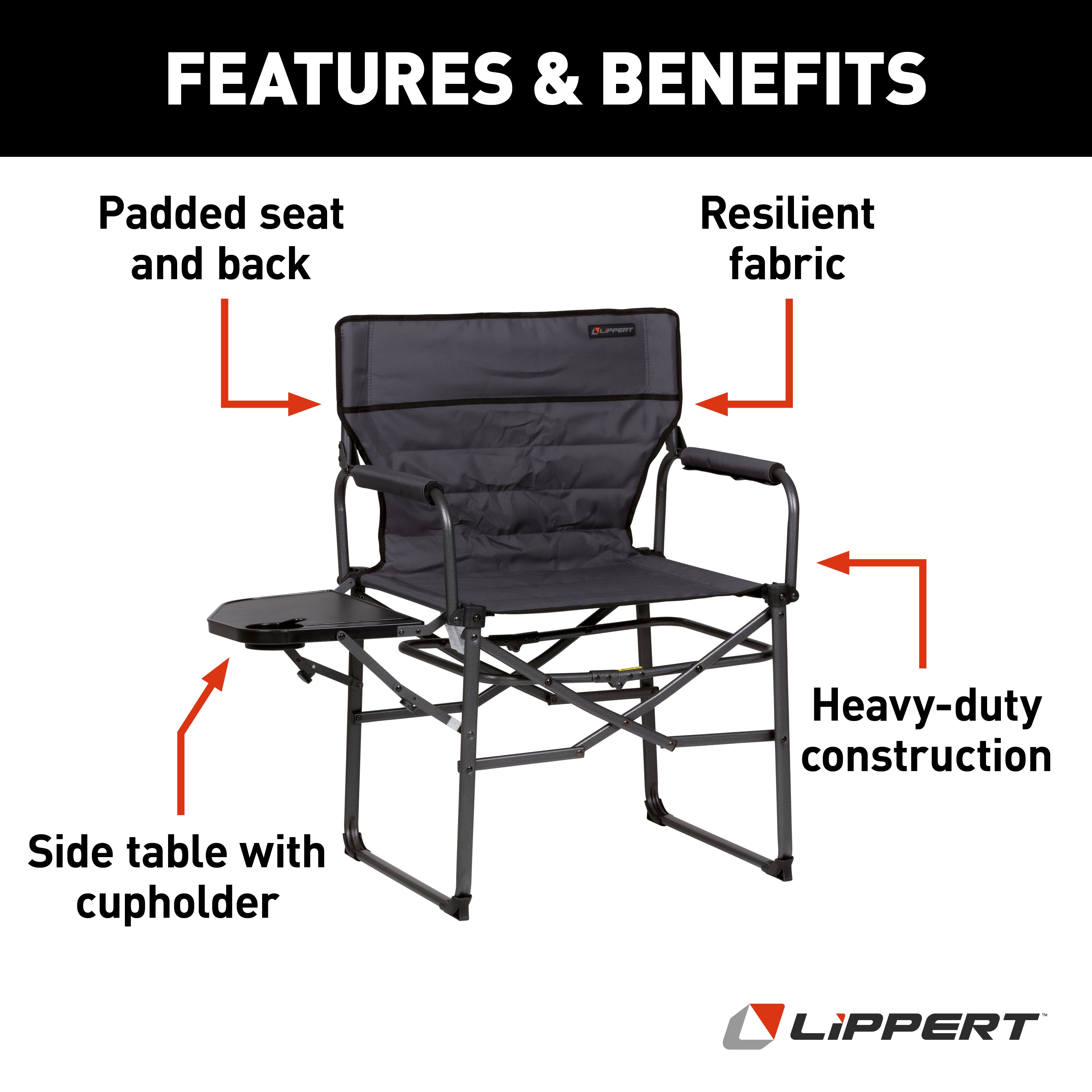 Lippert Scout Xl Director Chair With Side Table - Dark Grey - Image 2