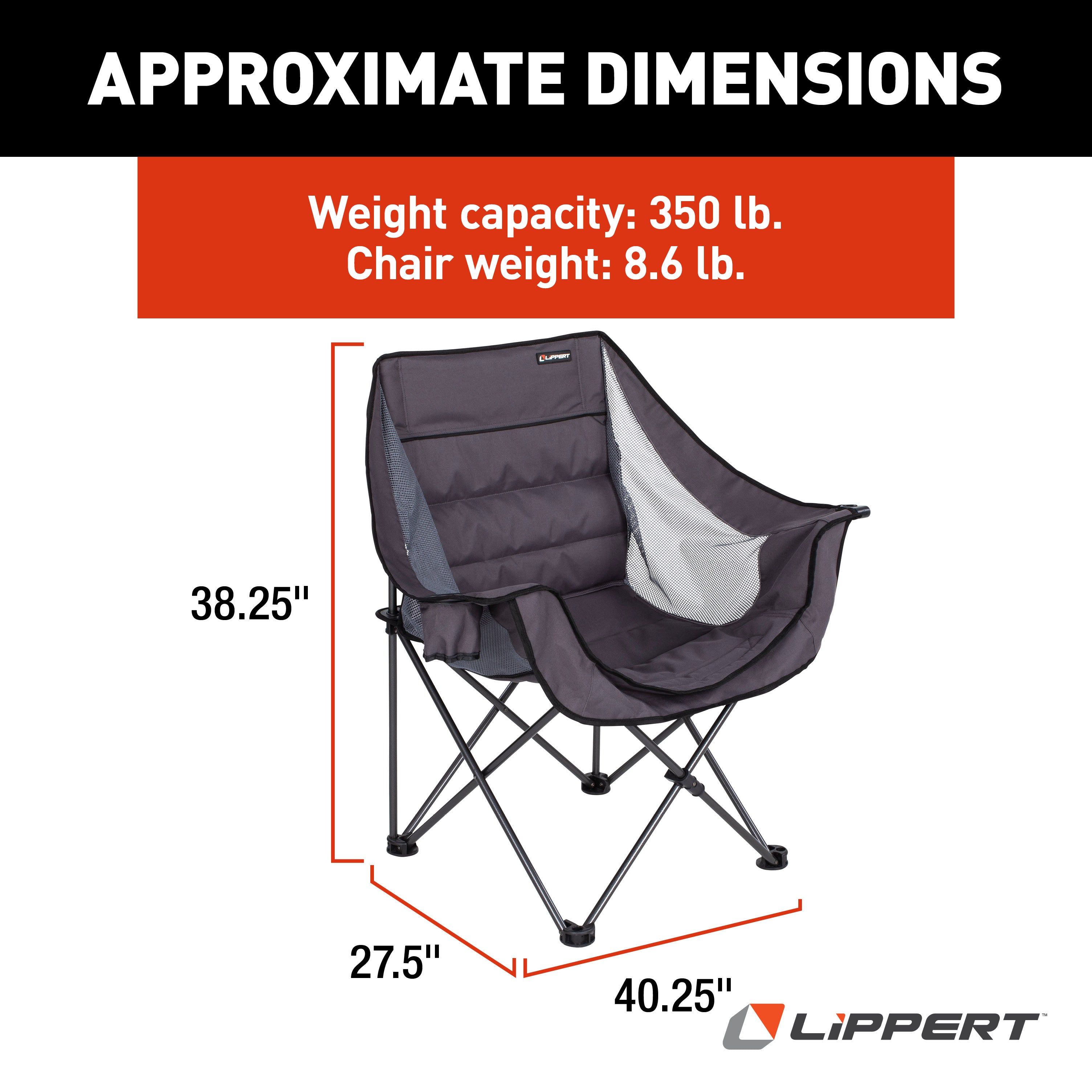 Lippert Campfire Folding Chair - Dark Grey - Image 2