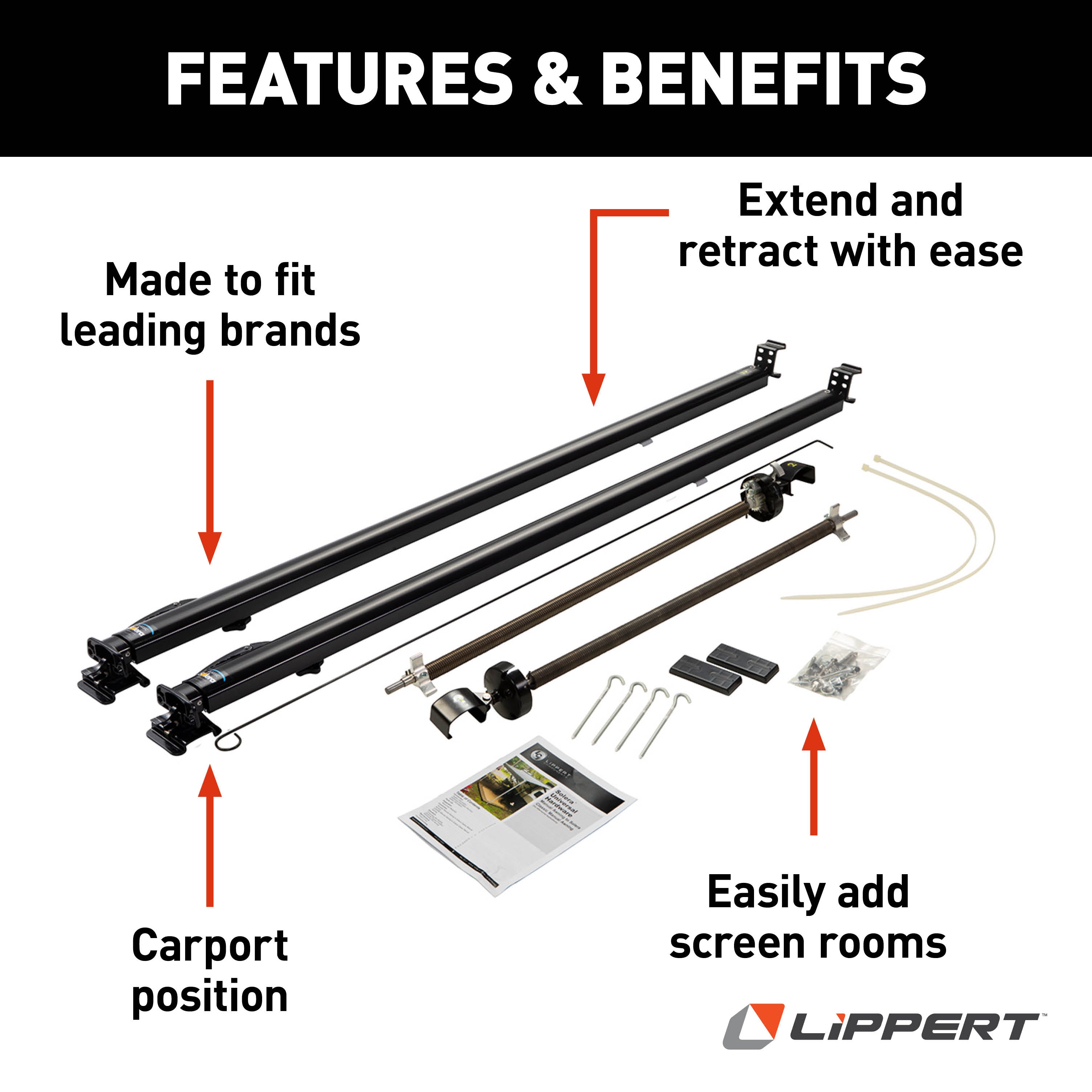 Solera 1000 Series Universal Rv Awning Arms & Hardware Kit - 68"-81" Standard, Black #434717 - Image 2