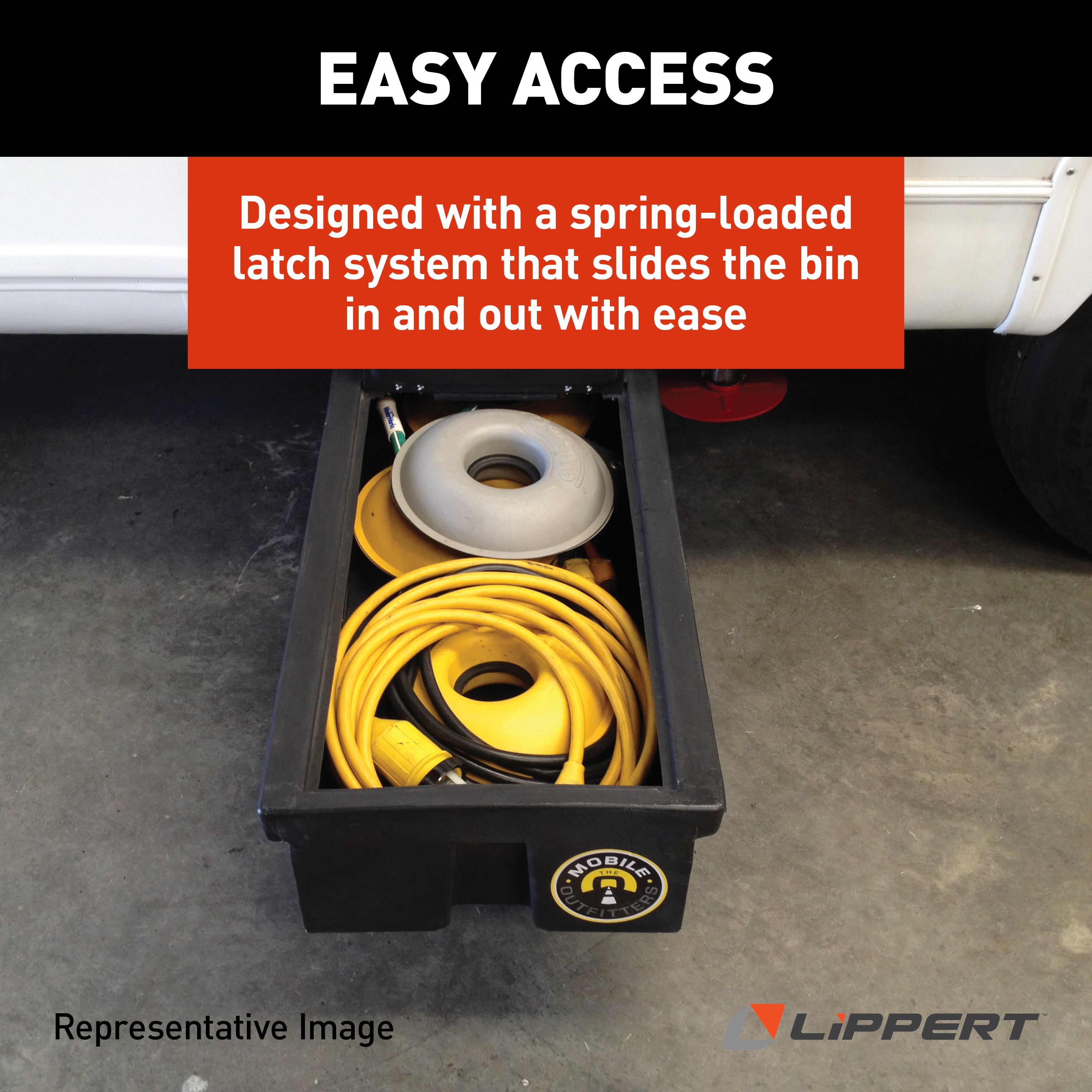 Lippert Rv Underchassis Standard Double Bin Storage System With Spare Tire Carrier - 99.5" X 21.5" #125460 - Image 5