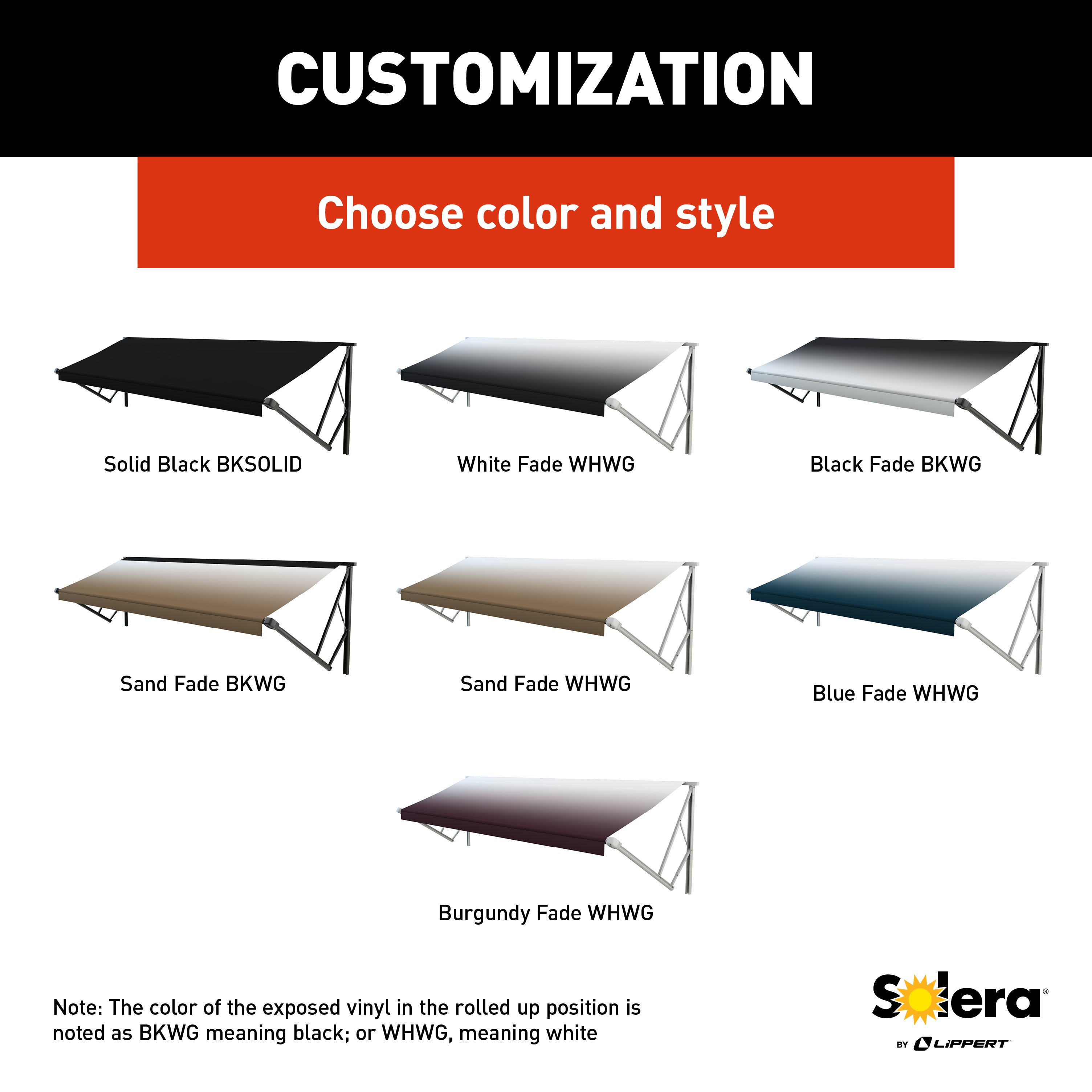 Solera 17' Power & Hybrid Awning Roller Assembly - Sand Fade (Black When Closed) #V000223165 - Image 5