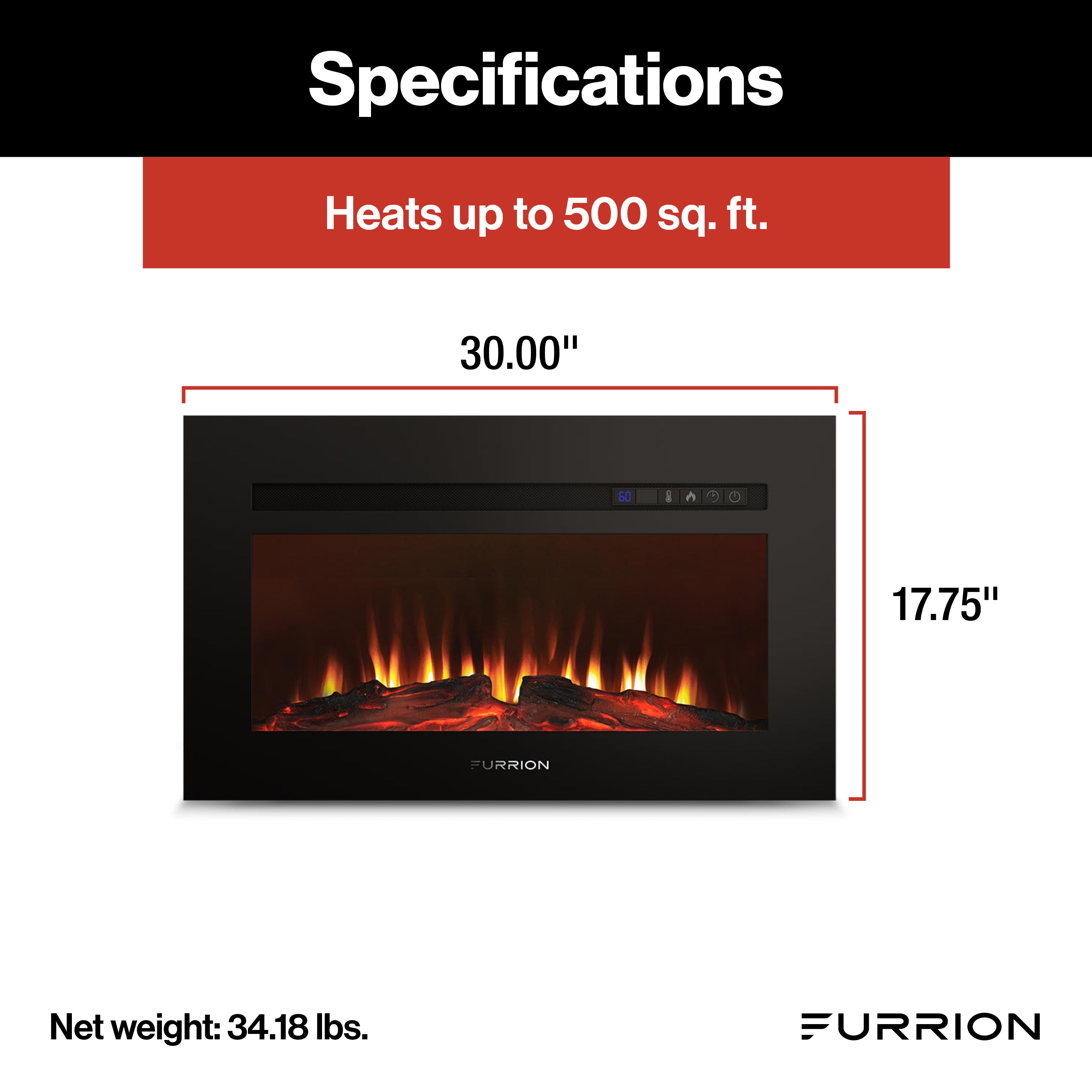 Furrion Built-In Electric Rv Fireplace - Wood Platform, 30" #Ff30Sw15A-Bl - Image 2