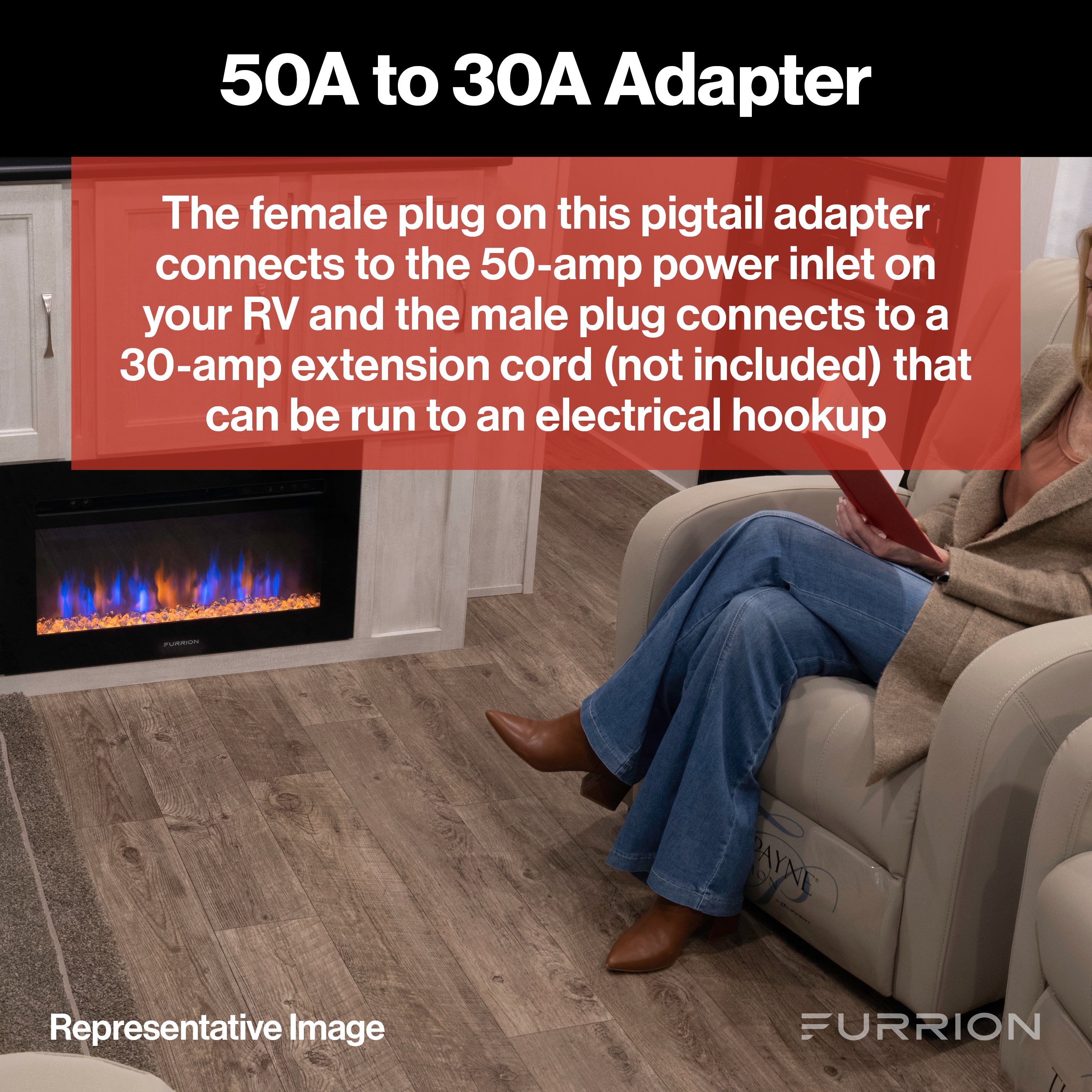 Furrion Pigtail Adapter - 50A Connector To 30A Plug, Black #Fp5030R-Sb - Image 4